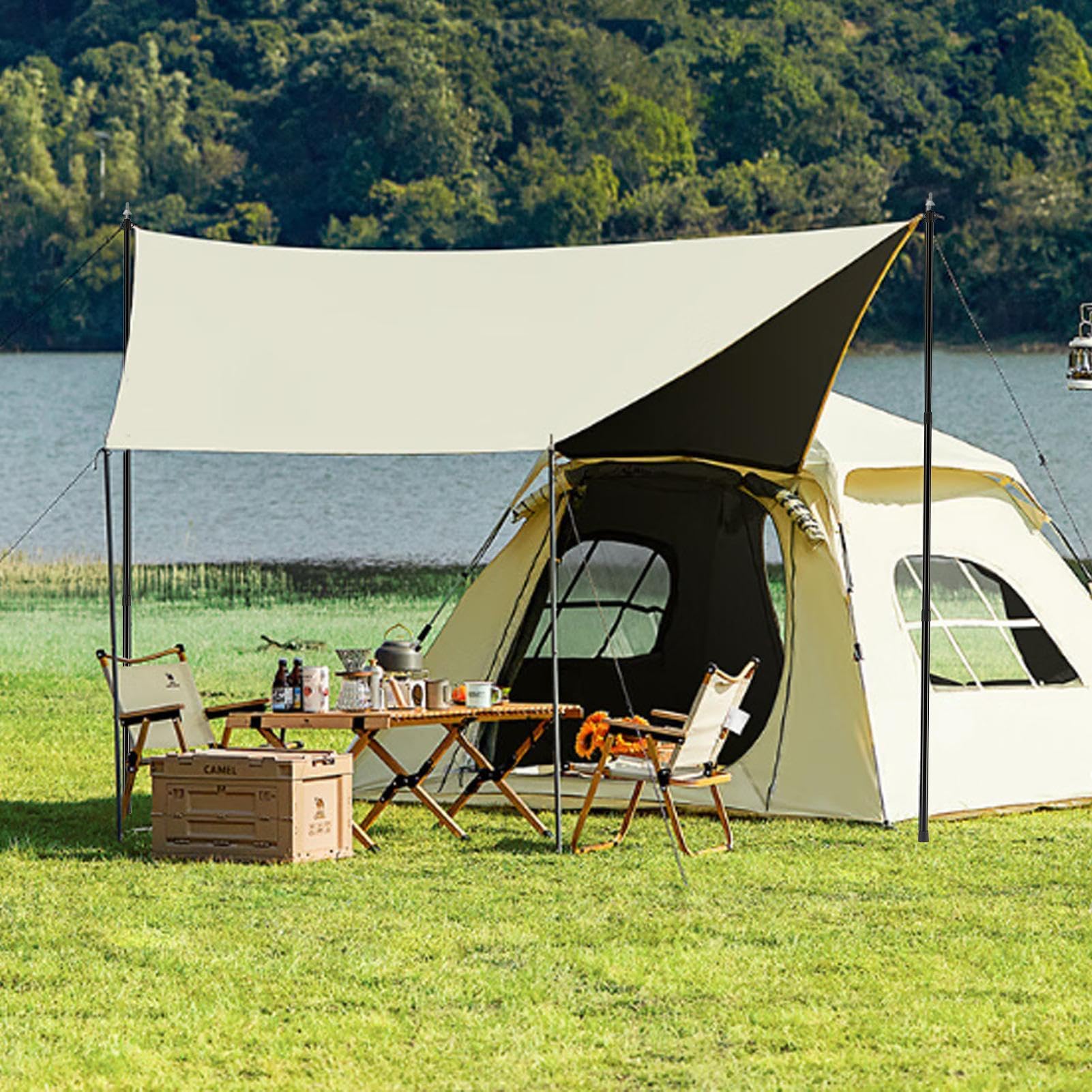 Zeltstangen aus Aluminium, tragbare Zeltstangen für Lampenschirme | Metall-Sonnenschutzstangen, Markisen-Stützstangen, verstellbare Camping-Planenstangen mit Aufbewahrungstasche für Baldachin