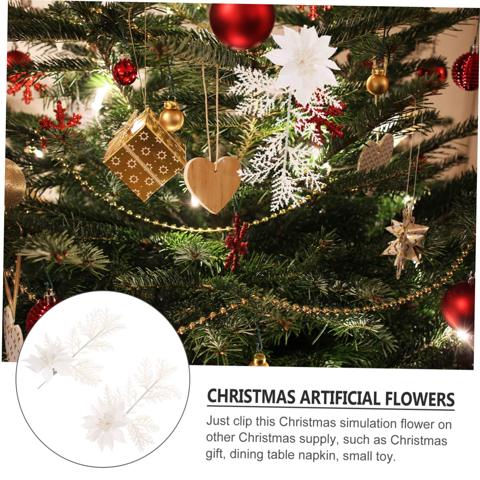 Kisangel 18 Piezas Flor De Navidad Flores En Arbol Cinta Navidad Árboles De Decoración Flores De Nochebuena Decorativas Falso Poinsettia Rociar Hojas De Helecho