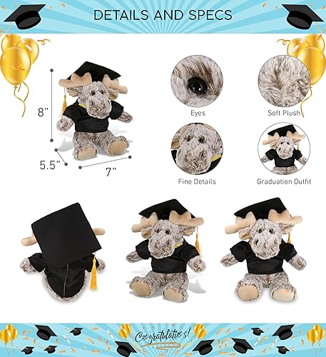 Miniatura 3 de DolliBu Alce sentado con suéter de peluche de graduación – Peluche de graduación súper suave con bata y gorra con traje de borla con personalización