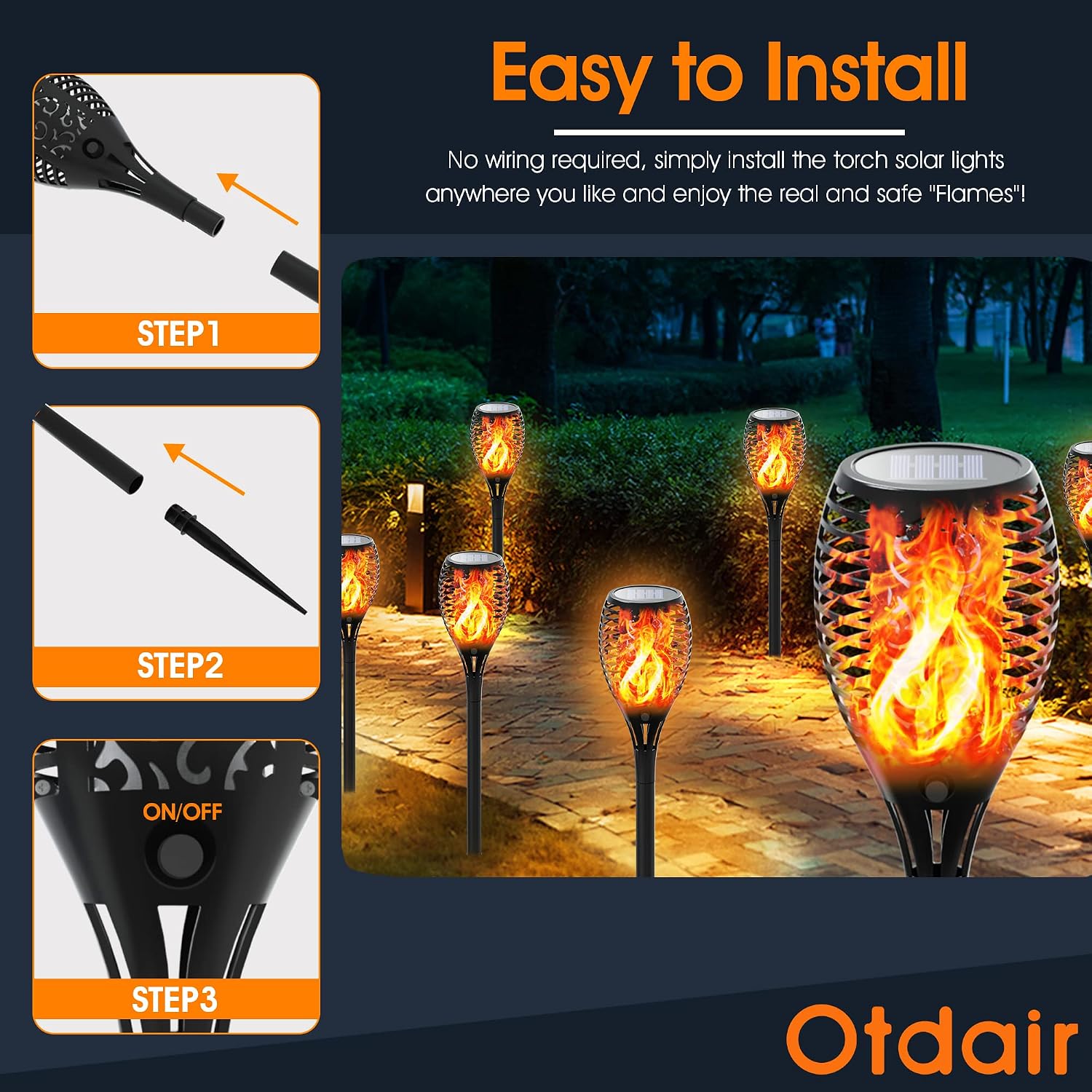 Otdair Solar Lights Outdoor(Super Larger Size), 8 Pack Large Solar Torch Lights with Flickering Flame for Halloween Decorations, Waterpoof Landscape Solar Tiki Torches Auto On/Off