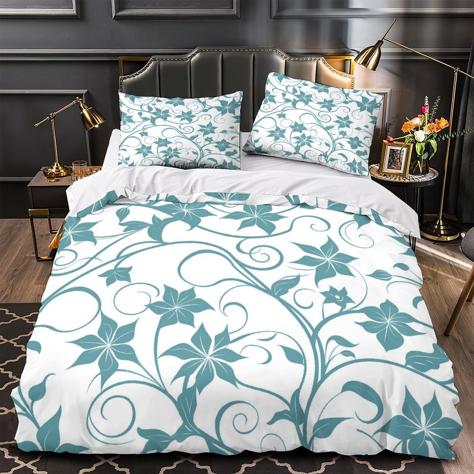 Parure de lit motif floral vintage en microfibre douce avec housse de couette double 200x200cm
