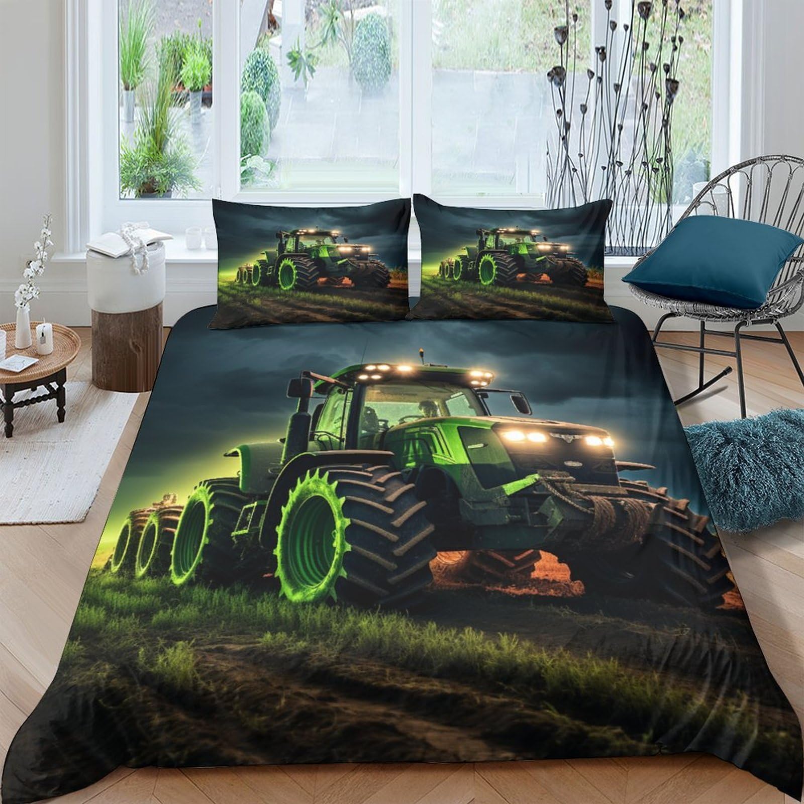 Housses de couettes tracteur 220x240cm en microfibre ultra douce parure de lit 3 pièces
