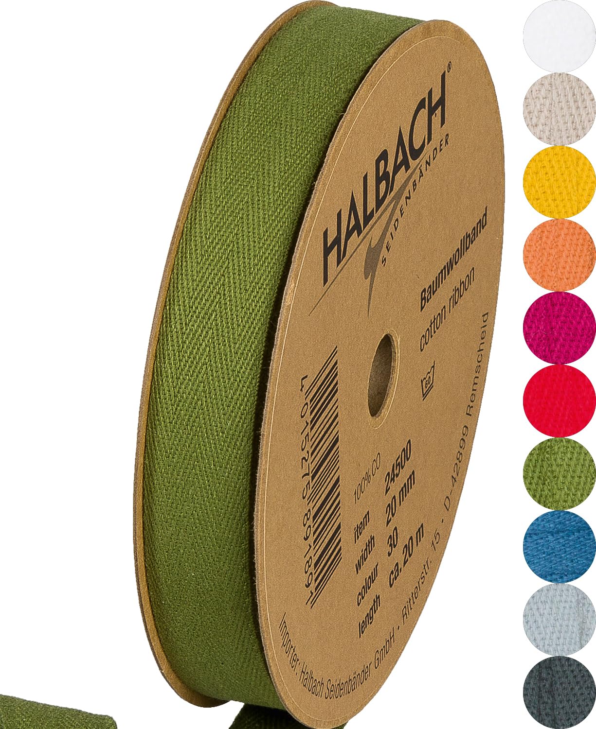 Halbach Seidenbänder Cotton Ribbon 20 mm x m, Ribbons for Crafts Sold by The Metre Fabric Ribbon for Decorations Woven Ribbon