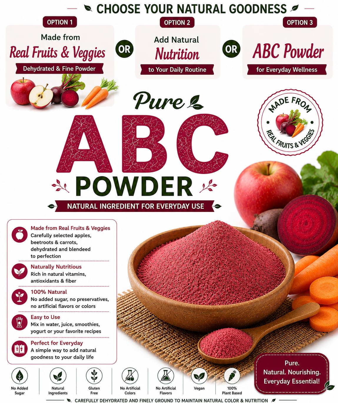 ABC Powder, Apple, Beetroot and Carrot, No Added Sugar, Plant Based, Pure and Natural,16gm-image-41