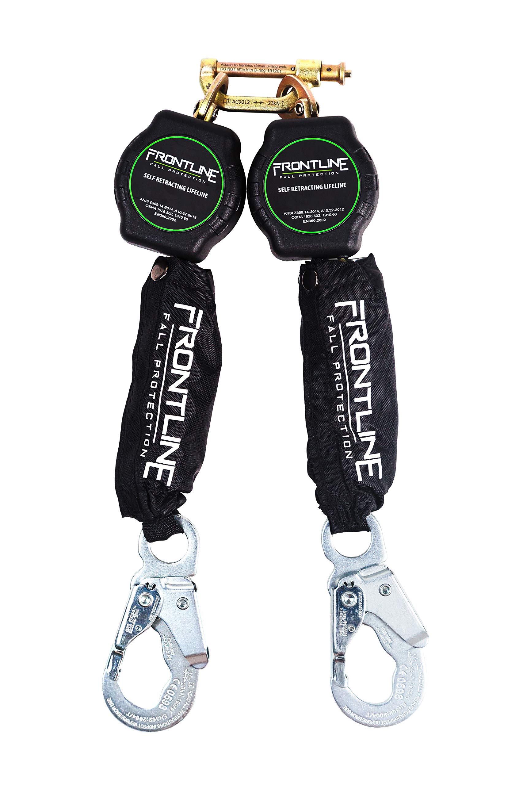 Frontline RPA062S Aramid Twin Leg Fiber Web 6' SRL with Steel Snap Hook Ends | Lightweight & Durable | Compact Thermoplastic Housing | 6' Lifeline | 310 lbs Capacity | ANSI & OSHA Compliant