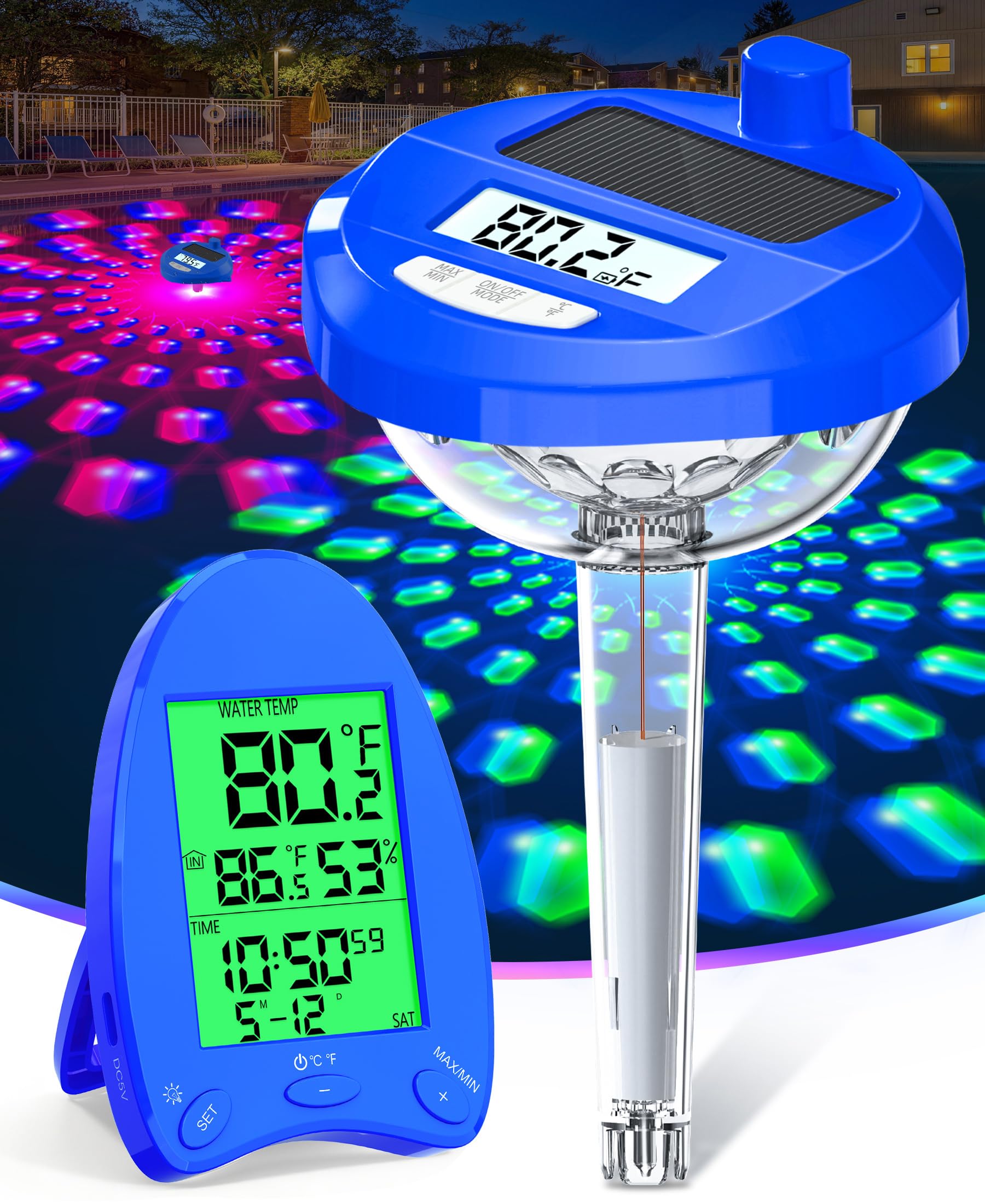 LuxBlue 2026 Solar Pool Thermometer Wireless - 650FT Transmission | Pool Temperature Thermometer with Light Show | Dual Backlit Display for Easy Read | Floating Water Temperature Gauge for Hot Tub,Spa-image-31