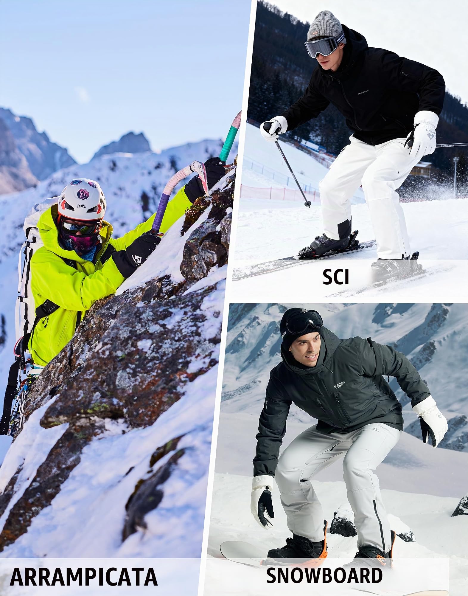 Pioneer Camp Guanti invernali da uomo e donna, impermeabili Primaloft Gold Isolamento Caldi Guanti da sci Touch Screen Spessi Termici Wicking Insert, Corsa Sci Escursioni Ciclismo
