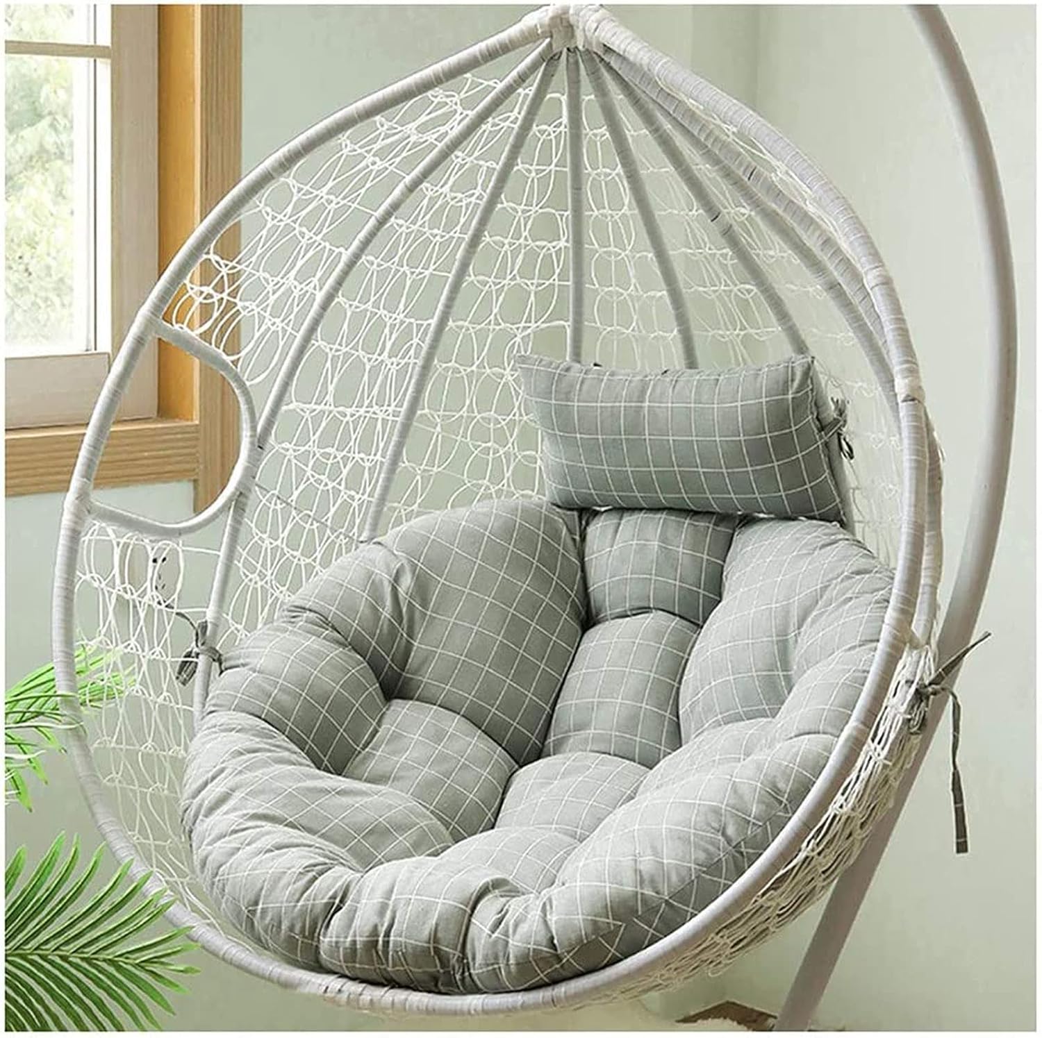 Egg Nest Chair Pad, Hanging Hammock Chair Cushion - with Head Pillow,Basket Swing Seat Mat for Indoor Outdoor Patio