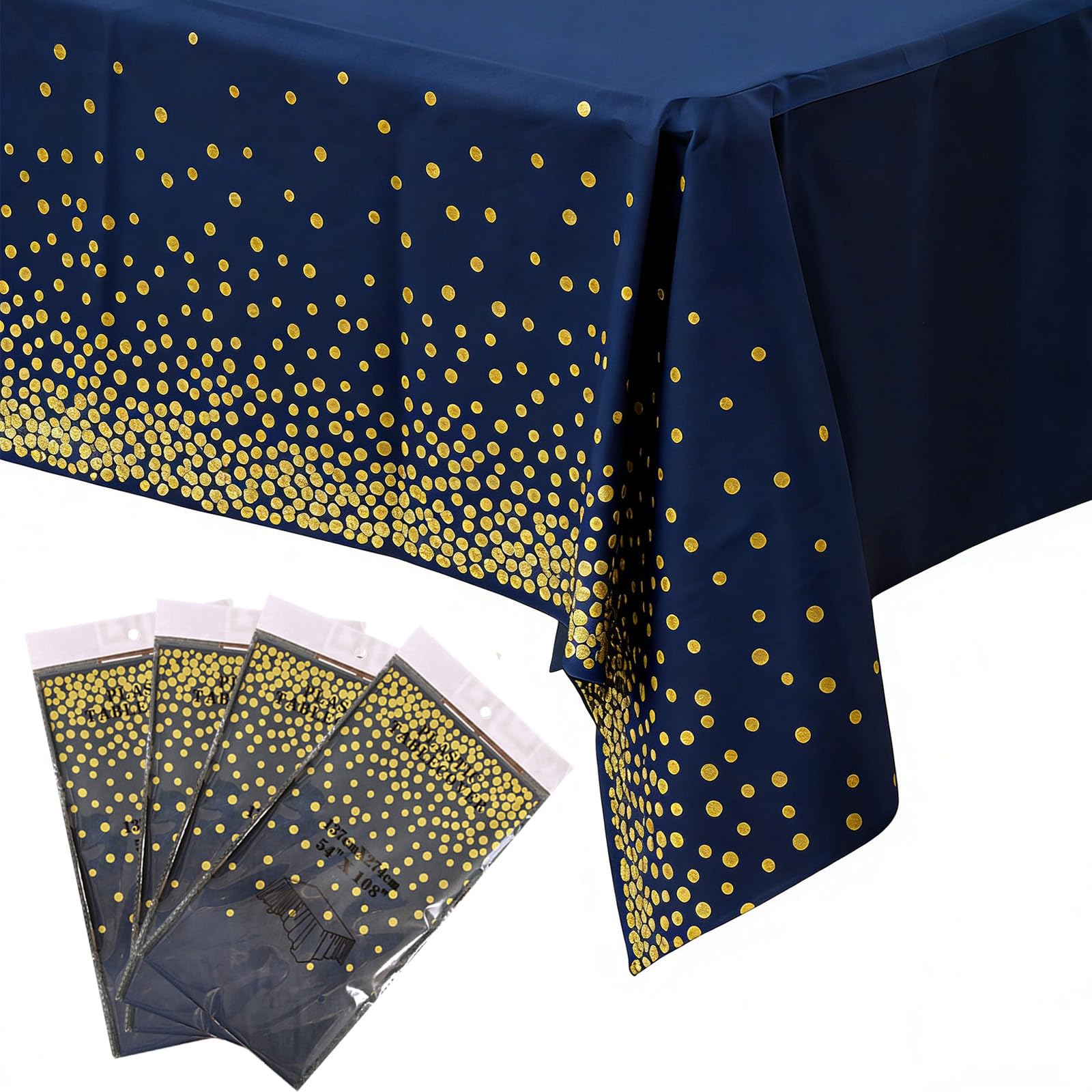 4Pack Plastic Navyblue and Gold Dots Tablecloth Party for Rectangle Tables,137x274cm Decorative Paper Table Cloths for Party Disposable,Parties Table Cover for Picnic,Baby Shower,Wedding,Birthday,Xmas