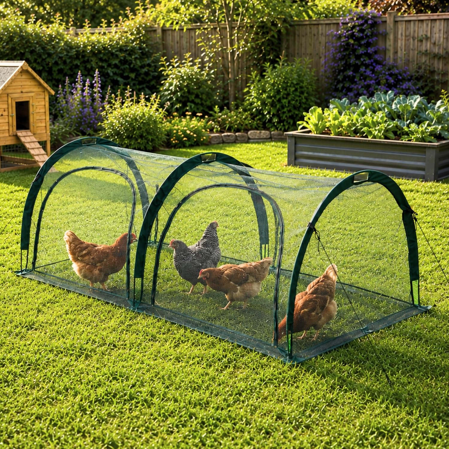 GardenSkill Poulailler Cage a Lapin Exterieur 200x100cm | Tunnel Maison pour Cochon d'Inde Poule | Enclos de Jardin pour Petits Animaux de Compagnie | Abri avec Filet de Protection | 2 Portes Zippées