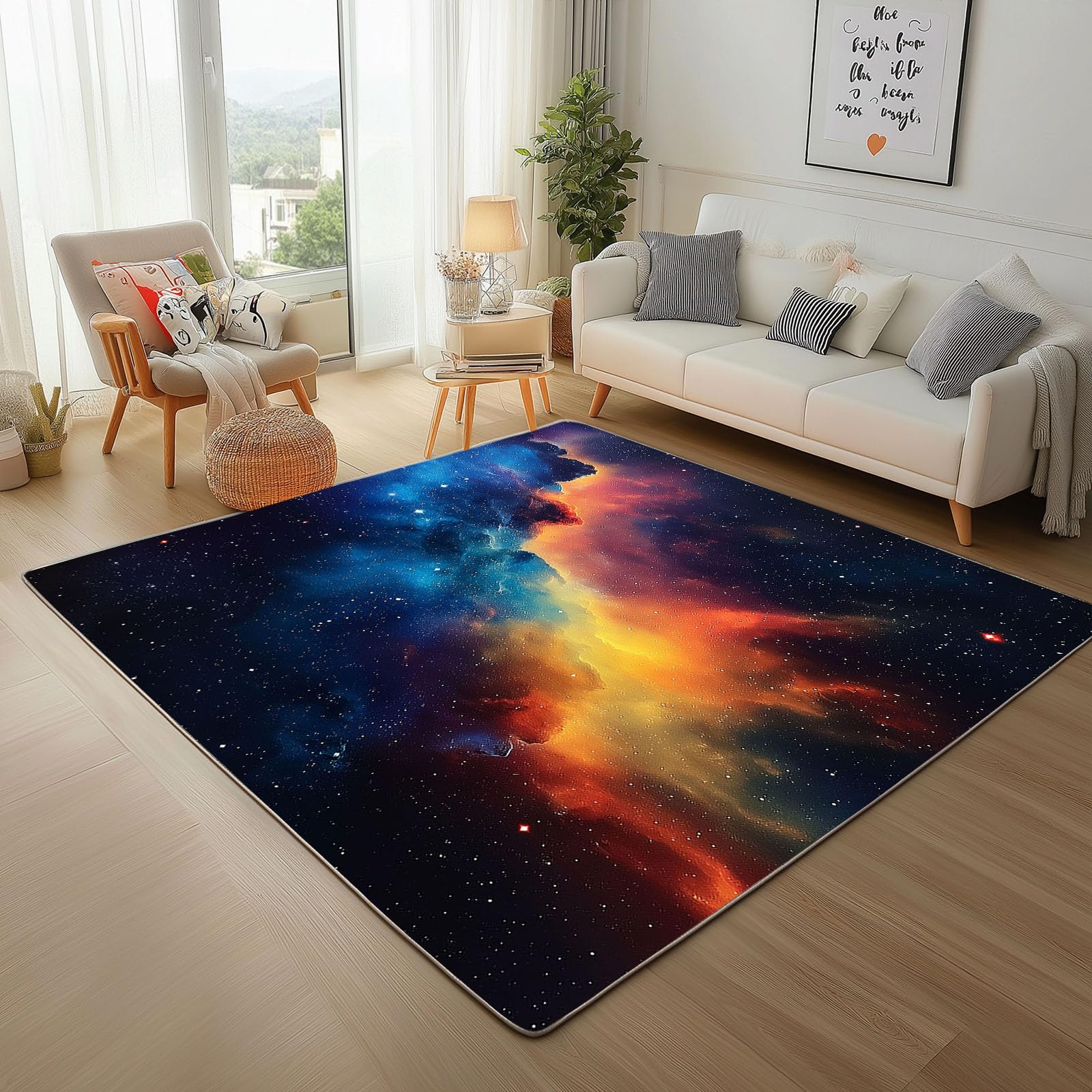 Tapis ne perd pas ses poils galaxie bleu 150x210cm lavable pour salle à manger