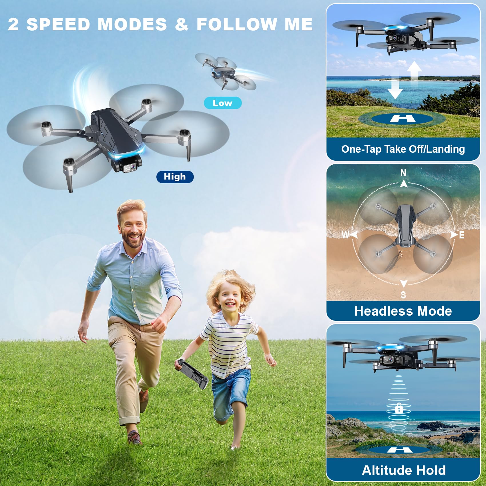 Drone with Camera, 2K HD FPV Drones with GPS Auto Return, Circle Fly, Waypoint Fly, 5G Transmission, Gestures Selfie, Brushless Motor, Lightweight Foldable Drone for Kids Adults Beginner, 2 Batteries