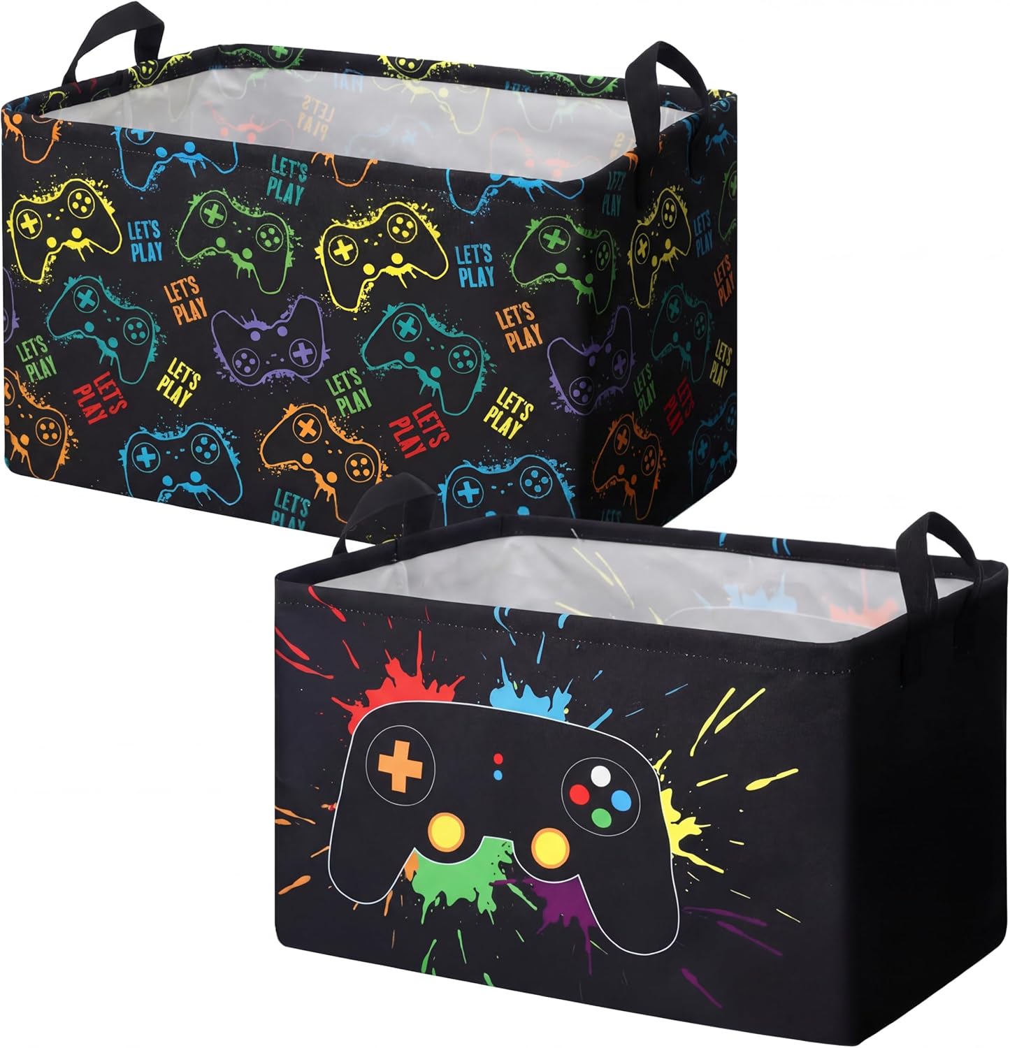 2 Pcs Gamer Laundry Basket Hamper Foldable Rectangle Kids Laundry Baskets Boys Hamper Waterproof Game Joystick Storage Basket Clothes Toys Organizer for Boys Bedroom Gifts