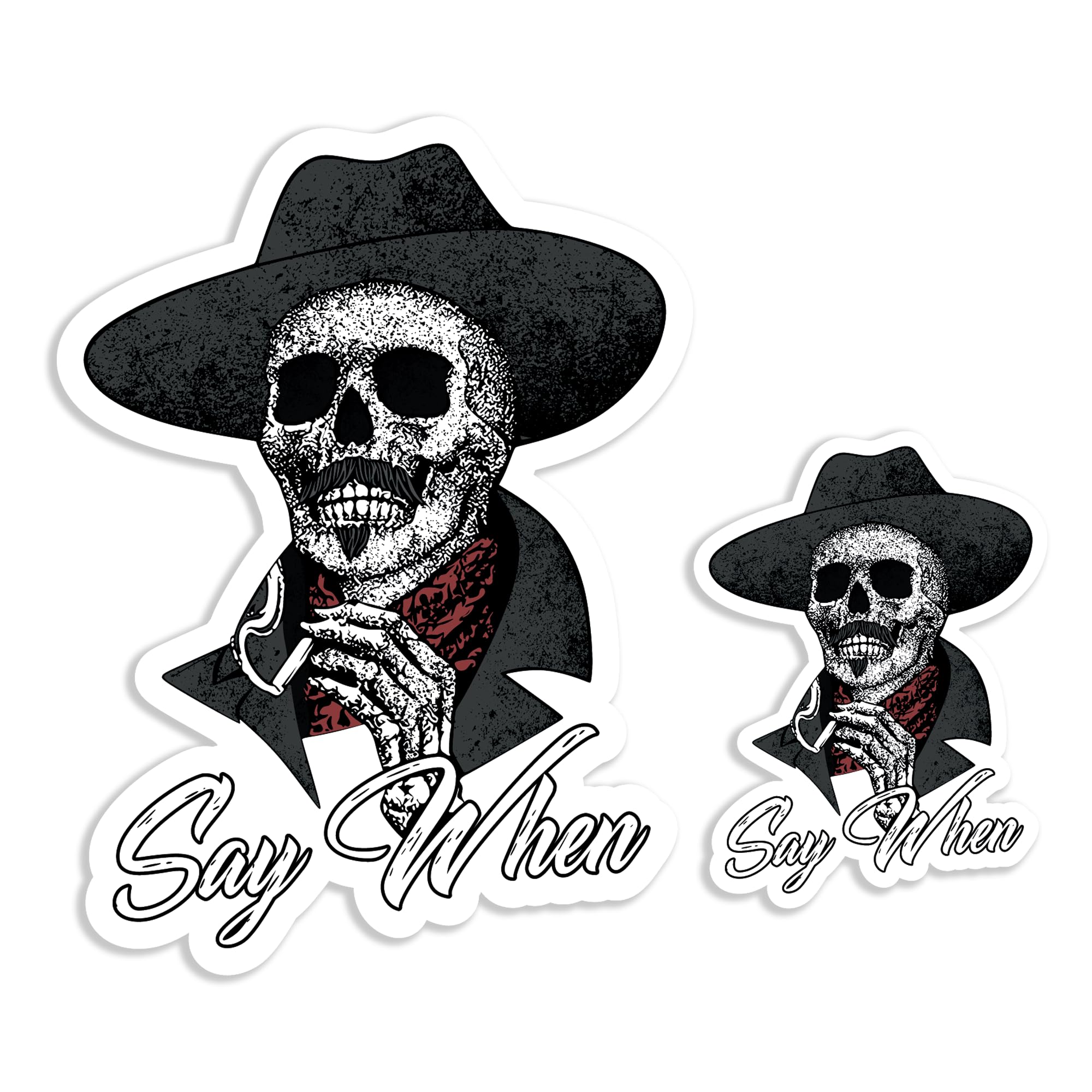 United by Color Say When Doc Holiday Sticker (2 Pc) - Strong Adhesive Waterproof Funny Skull Stickers and Decals - No Fade, Used for Truck, Car, Phone