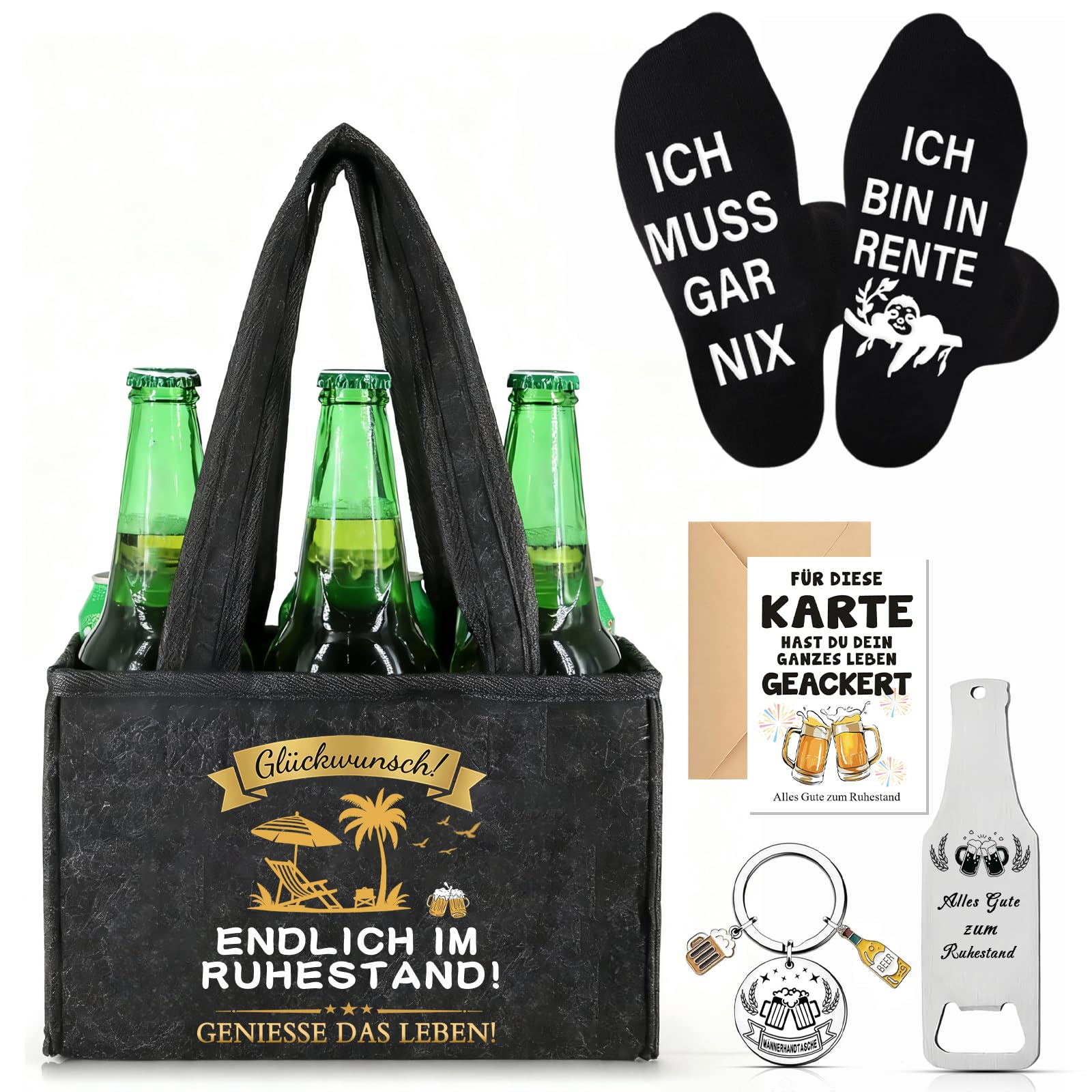 Wryzorix Männerhandtasche Bier Geschenkset,Geburtstagsgeschenk Mann | Geburtstagsgeschenk für Männer,Bier Handtasche,Socken,Flaschenöffner,Schlüsselanhänger & Karte,Biergeschenke Männer