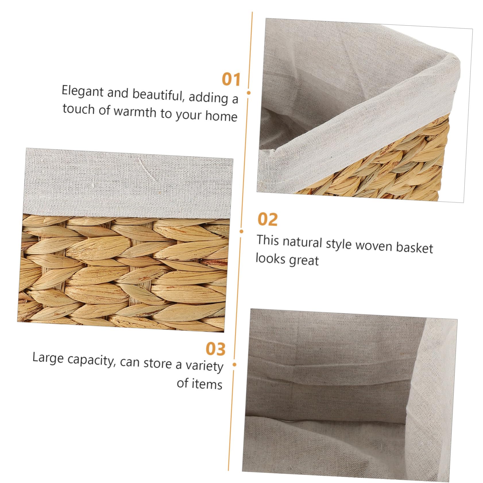 Cesta de Almacenamiento de Fibra Natural con Forro de Lino, Rectangular