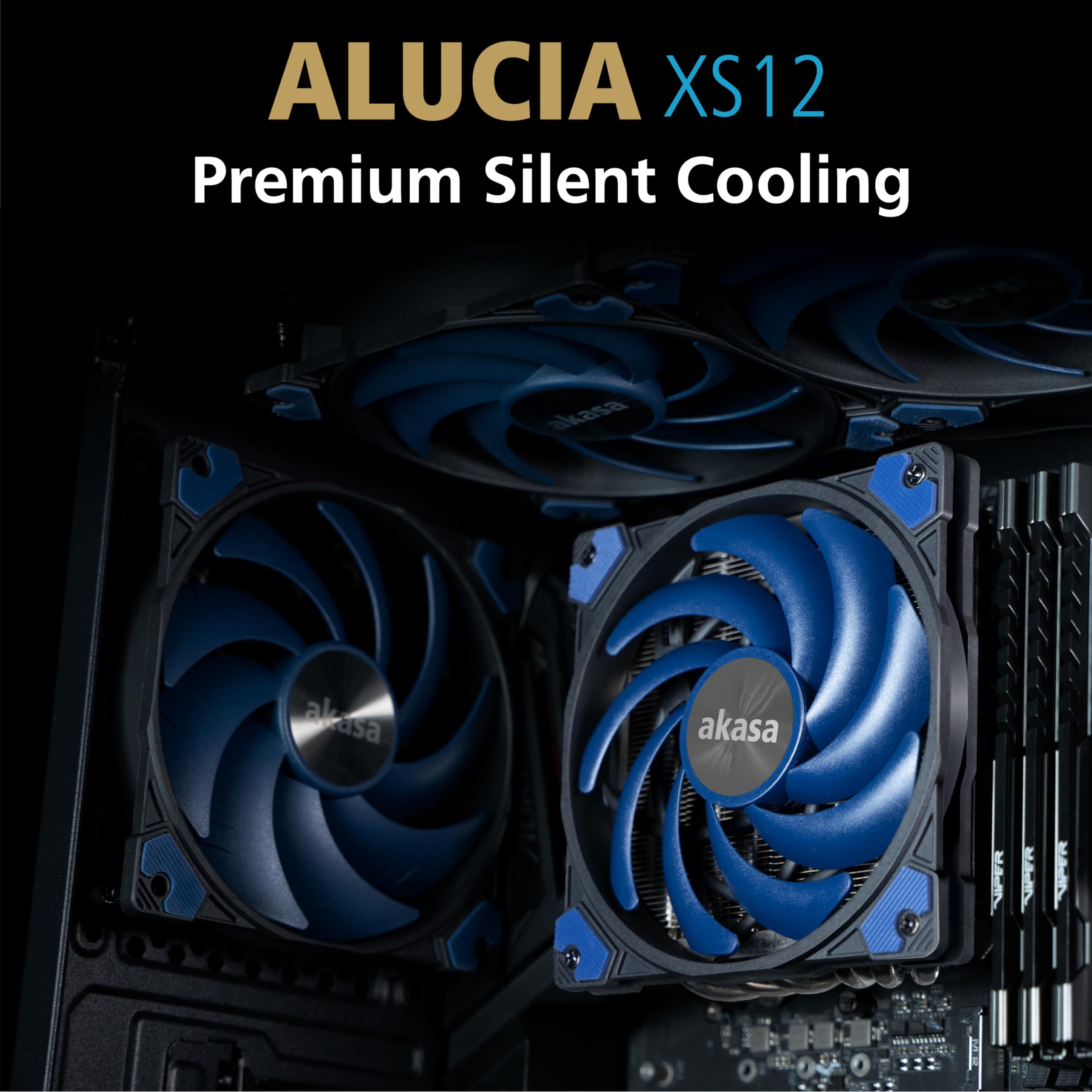 Akasa Alucia XS12, 120mm PWM Case Fan, High Performance Cooling Fan, 4 Pin, 120 x 15mm Sizing Slim Low-Noice, Up to 2000 RPM & 41.59 CFM, Blue, AK-FN122-BL