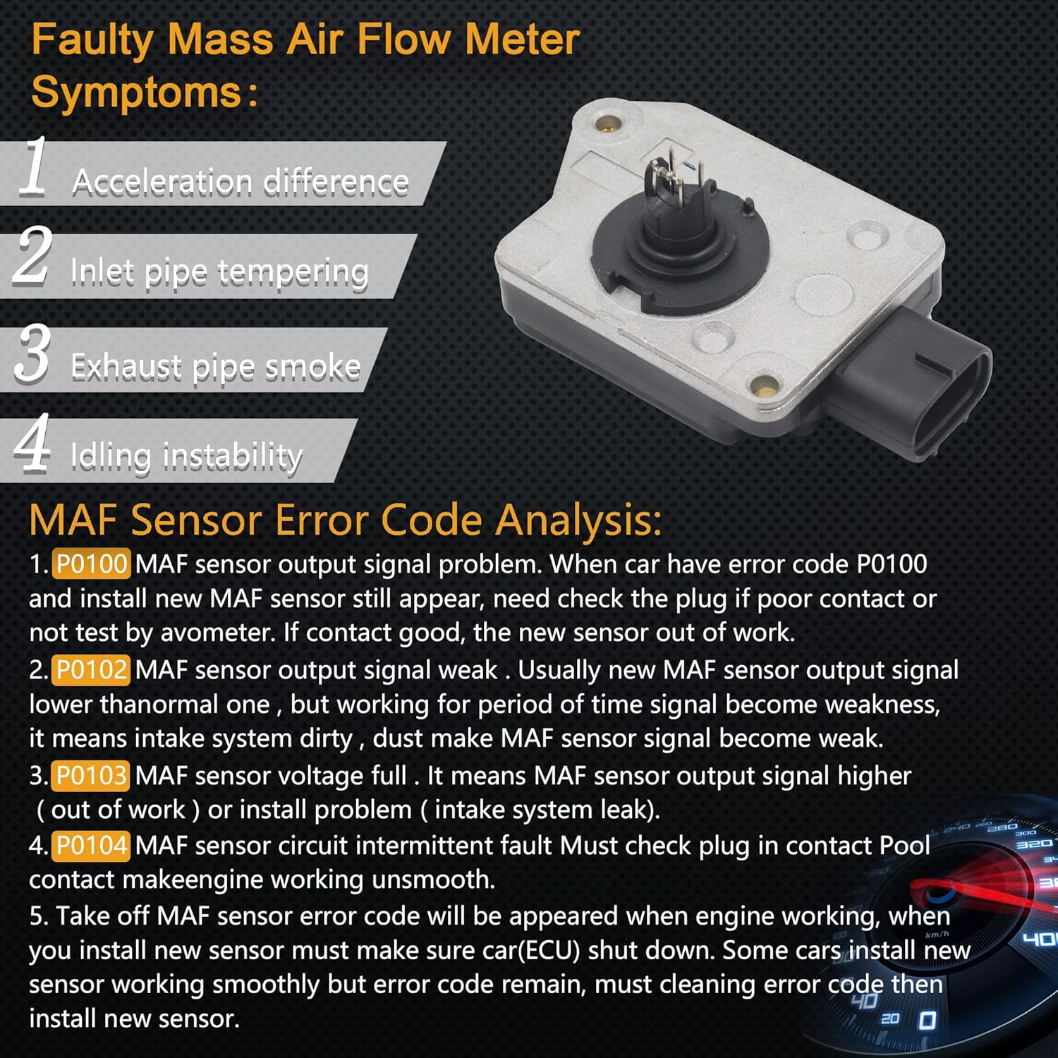 Mass Air Flow Sensor Maf Meter Compatible with Toyota 4Runner 2.7L 1996; T100 2.7L 1994-1997; Tacoma 2.4L 1994-1997; Tacoma 2.7L 1995-1996 Replace OE 22250-75010 2225075010 MAF0053