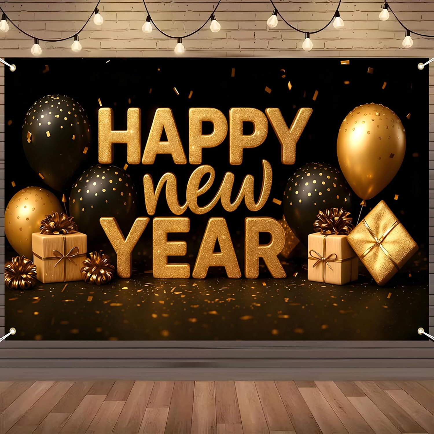 Happy New Year Background Decorative Banner 71×41 Inch, Celebrating New Year Hanging Decorative Poster for Indoor Outdoor Party Wall Decoration Winter Background