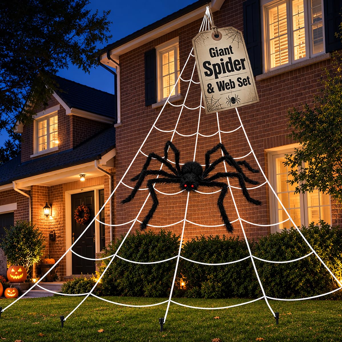 17FT Giant Halloween Spider Web & Spider Outdoor Halloween Decorations โ image 1