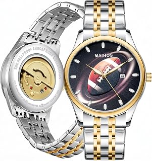 Men’s Watch, Sports Wacth Man Culture Themed Dial, Stainless Steel Casual Wrist Watch for Men, Luminous Hands, Date Display, Water-Resistant Analog with Mixed-Tone Bracelet