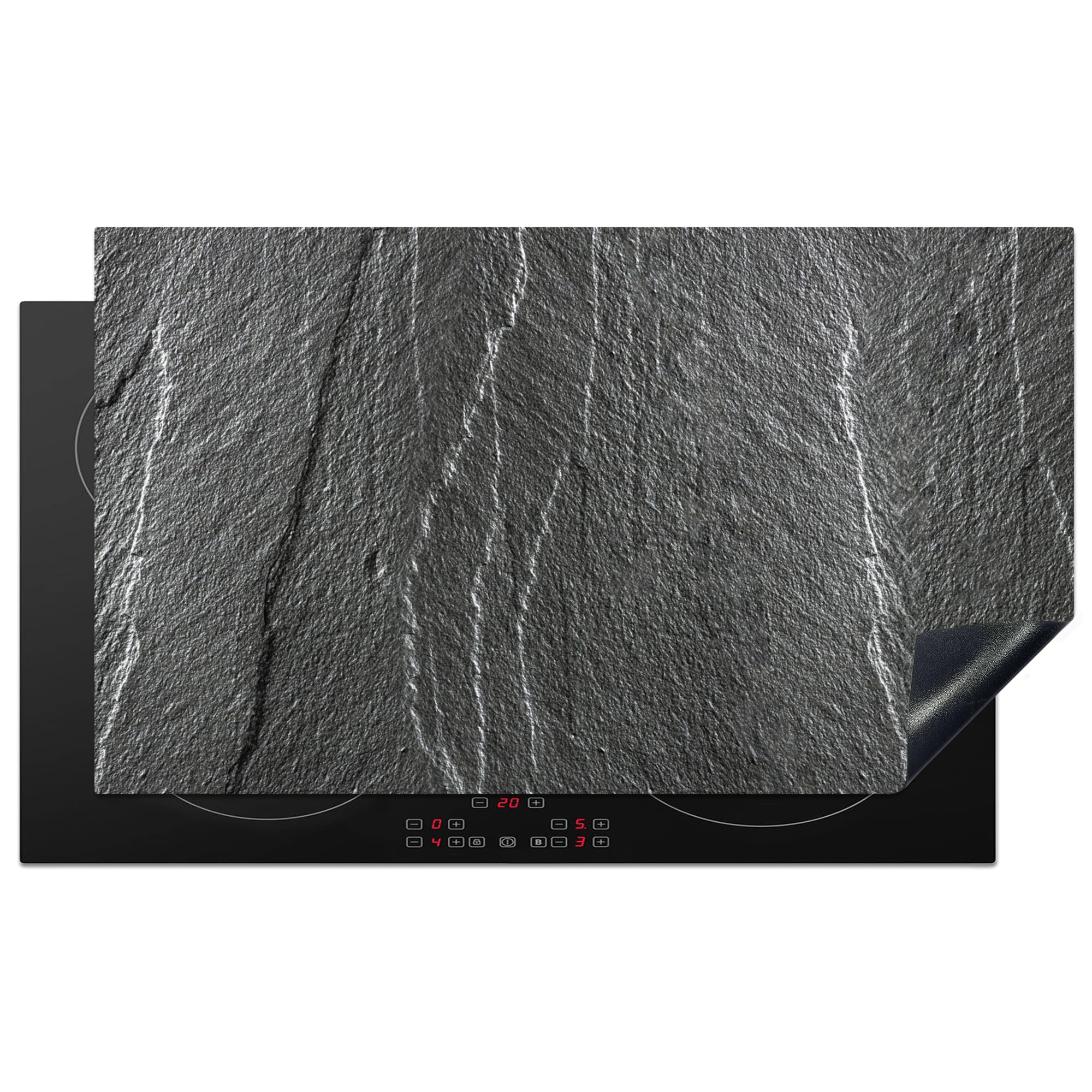KitchenYeah© Induction Hob Cover Protector Mat 20.8"x36" / 91.6x52.7 cm Kitchen Universal Ceramic Covers for Electric Cookers Vinyl Stone - Anthracite - Grey - Stone Structure