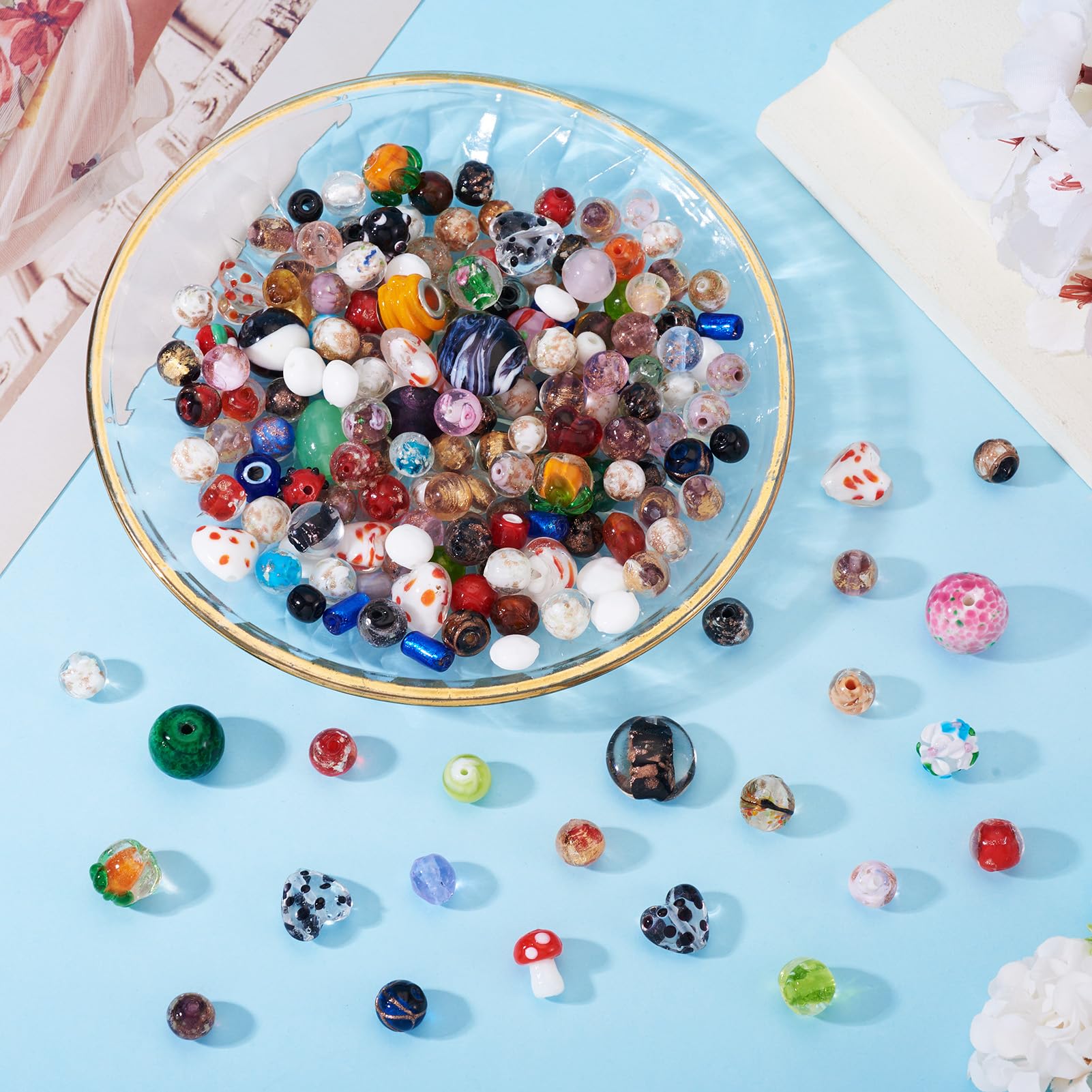 Pandahall Lot De 200 Perles En Verre Craquelé Assorties De 8 Mm - Perles En Verre Craquelé Noir Et Blanc - Pour Loisirs Créatifs, Bracelets, Boucles D'oreilles, Colliers