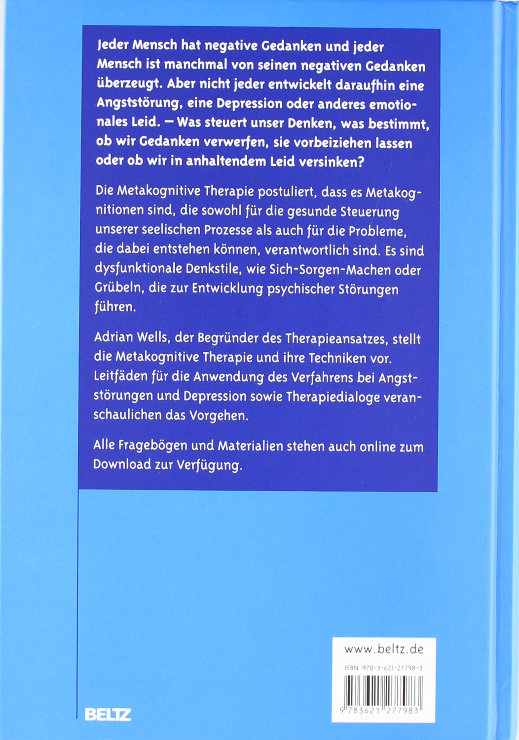 Metakognitive Therapie bei Angststörungen und Depression