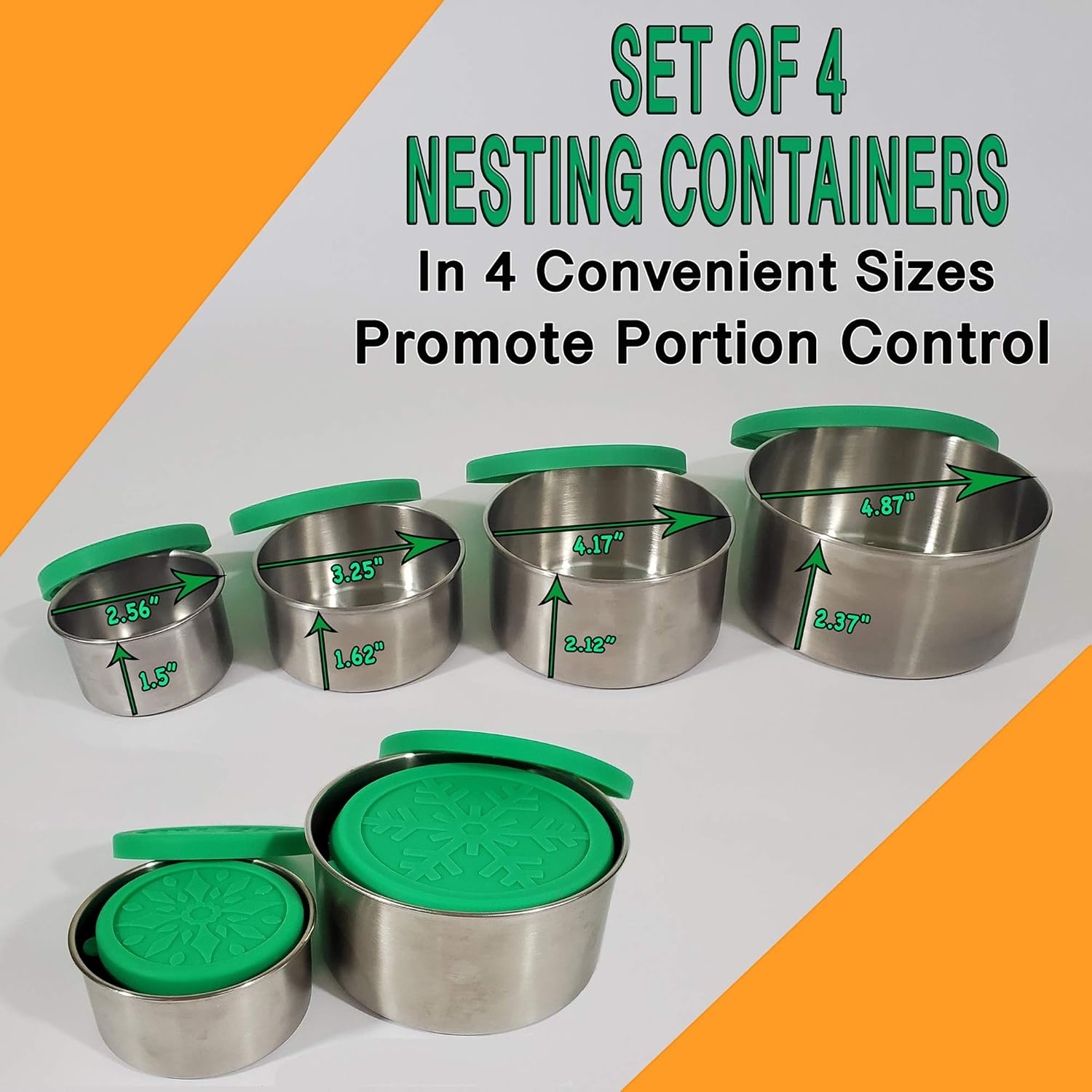 Stainless Steel Food Lunch Containers - Set of 4 Stackable Lightweight Metal Storage Nesting Containers with Leakproof BPA Free Silicone Lids - Safe for Family, Kids School Snack Lunchbox Bento Box - Image 6