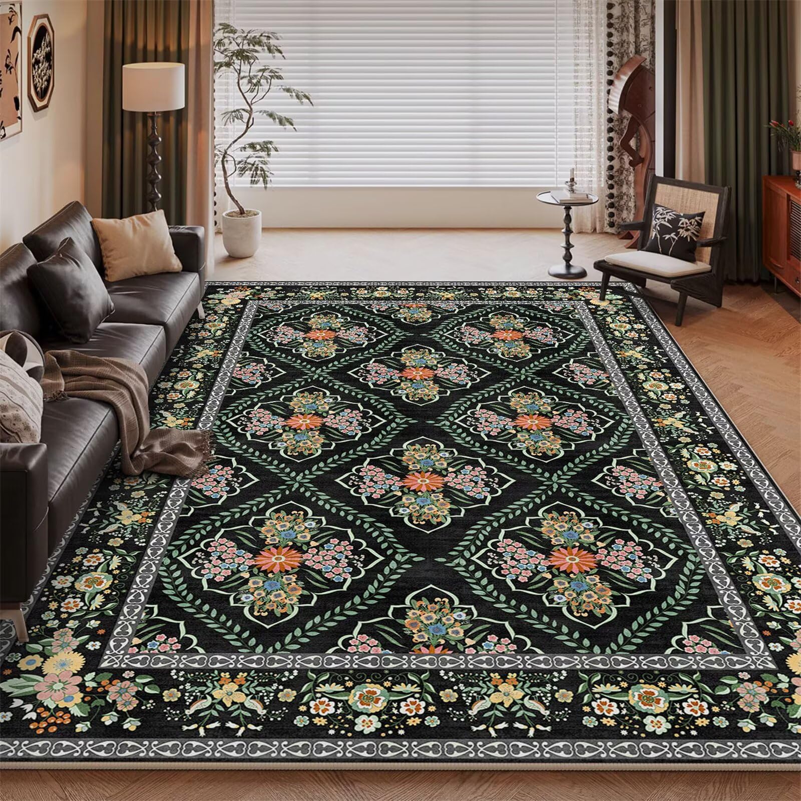 Tapis rectangle antidérapant moderne fleurs 170x240cm multicolore grand modèle