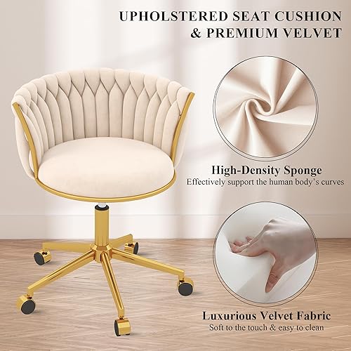 Miniatura 4 de GOOLON Silla de oficina en casa, silla de escritorio de terciopelo, silla de escritorio de oficina con ruedas con respaldo tejido moderno, cómodo