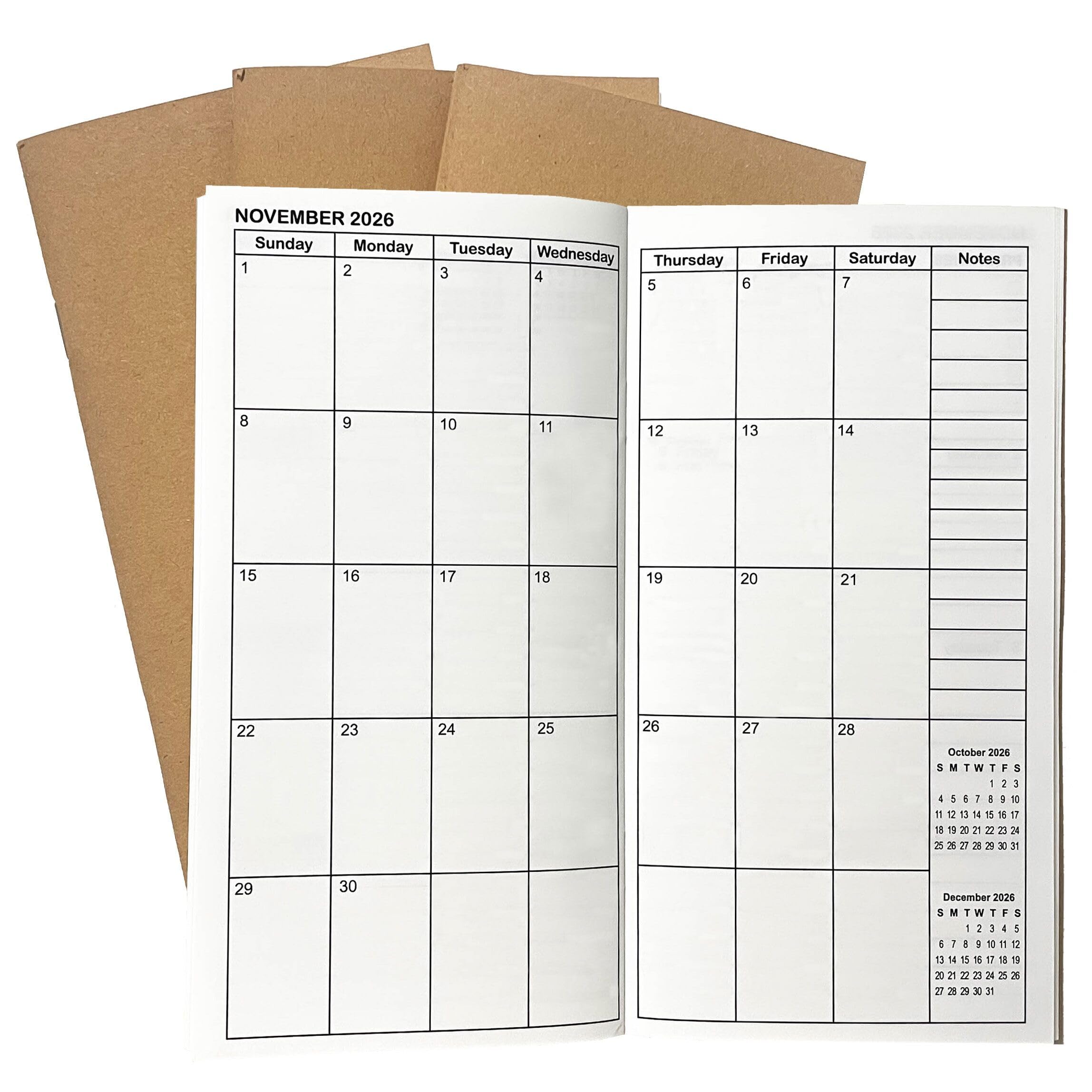 Travelers Notebook Inserts Jan 2026 - Jun 2027, Travelers Notebook Calendar, Weekly and Monthly Planner, Regular Size TN Journal, 8.3 x 4.25 inches, Set of 3