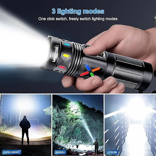 Miniatura 7 de VASTFIRE Linterna recargable de 10000 lúmenes altos, linternas LED superbrillantes de 50 W, haz de 5000 pies y linterna de mano de alta potencia de