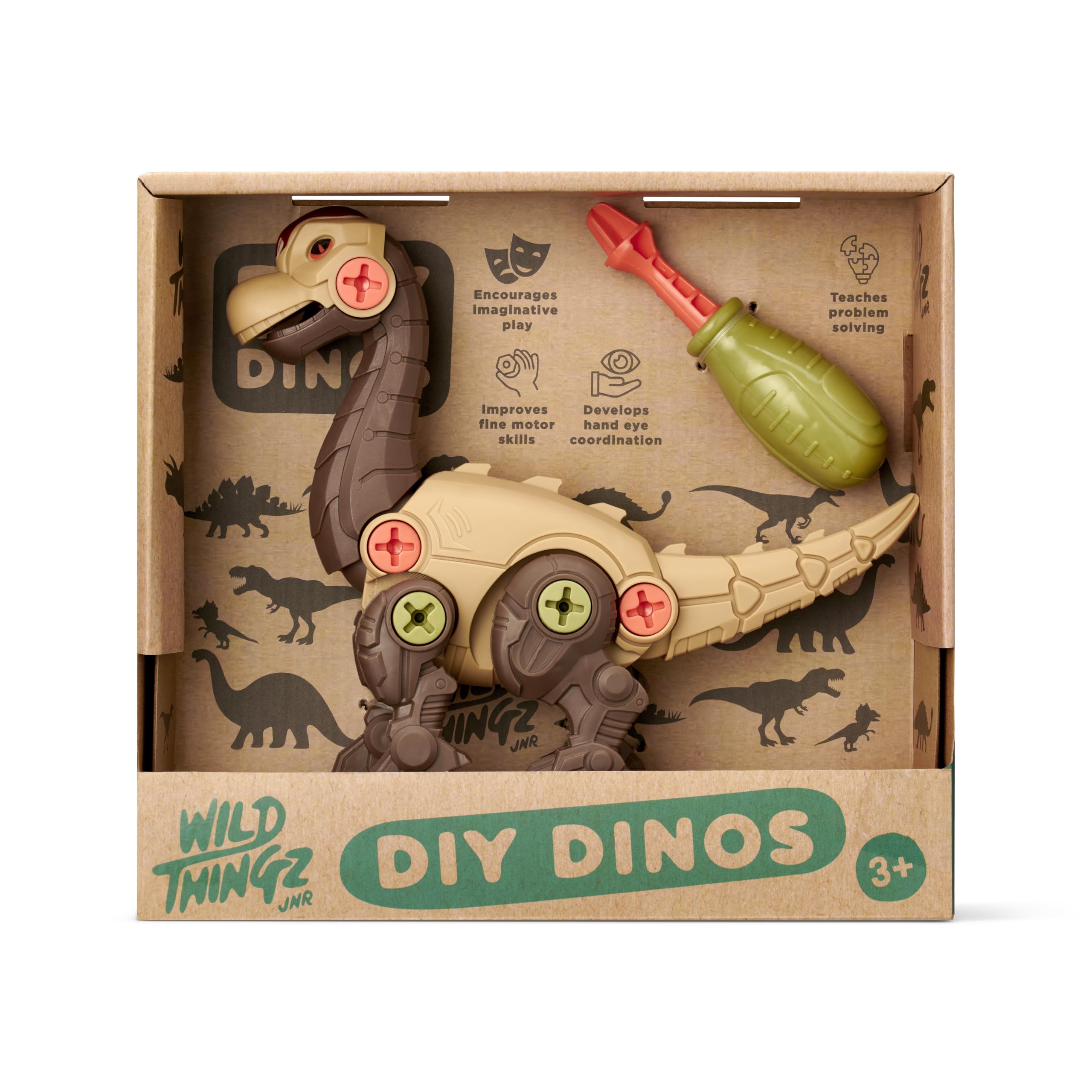 Wild Thingz DIY Dino Brachiosaurus | Build & Take Apart Dinosaur Model with Screwdriver - Educational STEM Toy for Kids Ages 3+ | Interactive Construction Play with Moving Joints