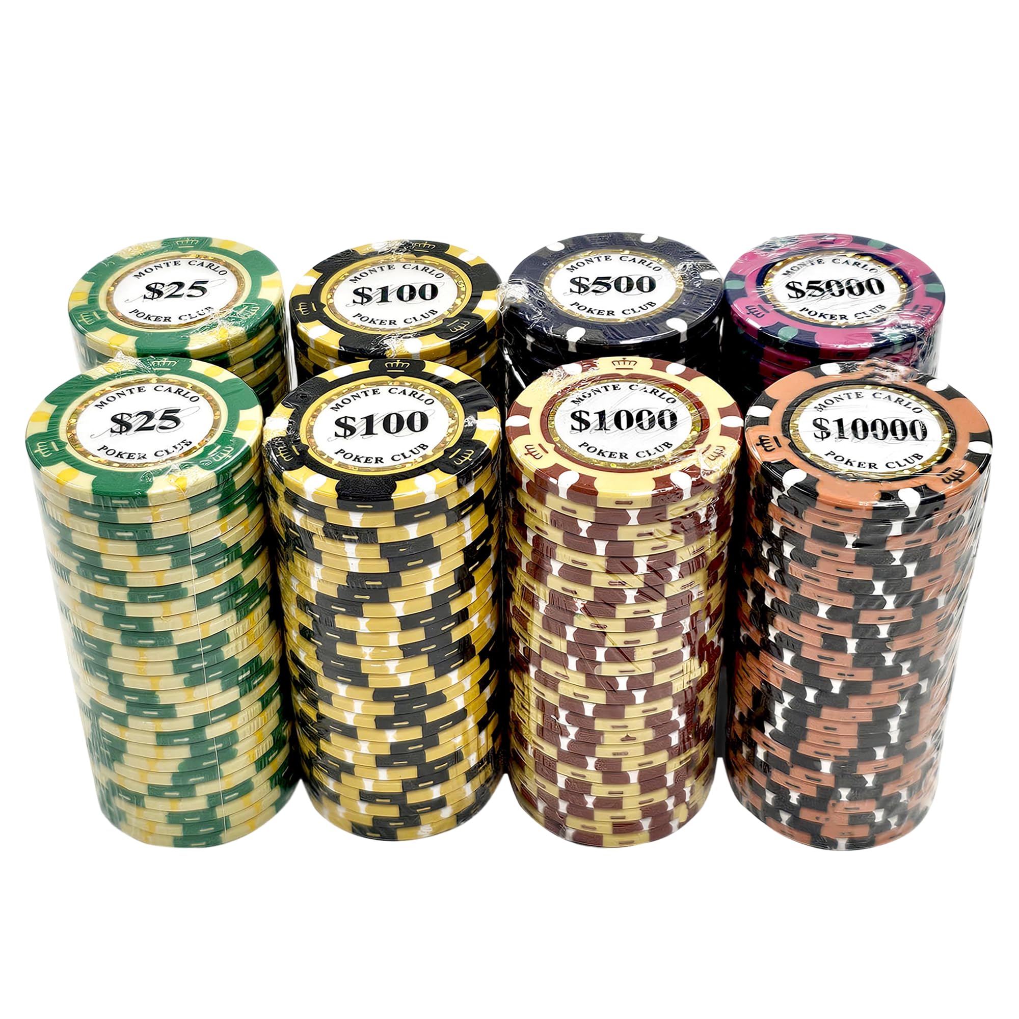 Playzaic (200-count) Tournament Bulk Monte Carlo Clay Composite Poker Chips - 13.5-gram Deluxe Casino Quality with Holographic Inlay and Tri-Color Crown Edge Design
