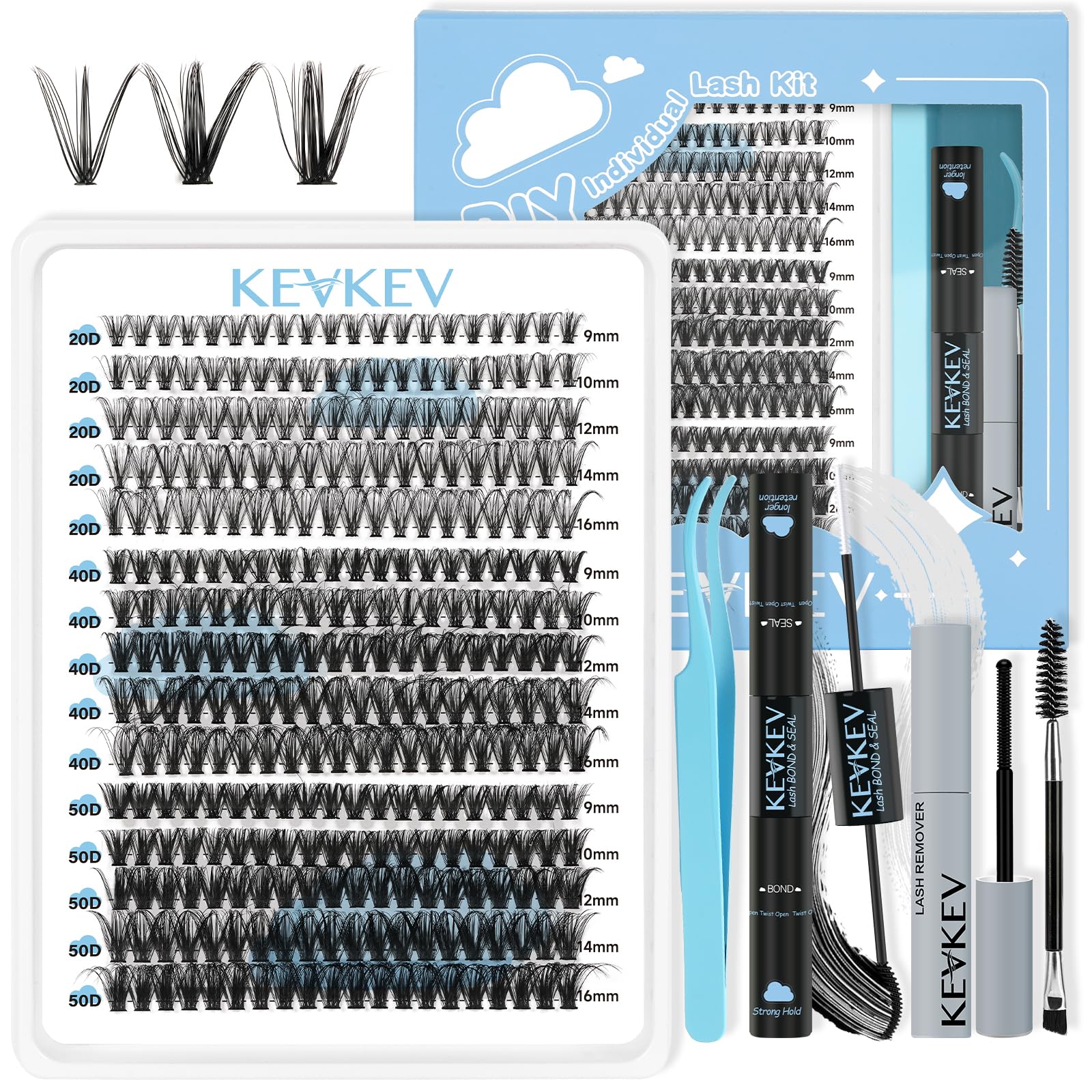 KevKev Pestañas Postizas Kit Pestañas Pelo a Pelo Kit de Pestañas Extensiones de Pestañas Lash Extension Kit Eyelash Extension Kit(20D+40D+50D, D-9-16mix)