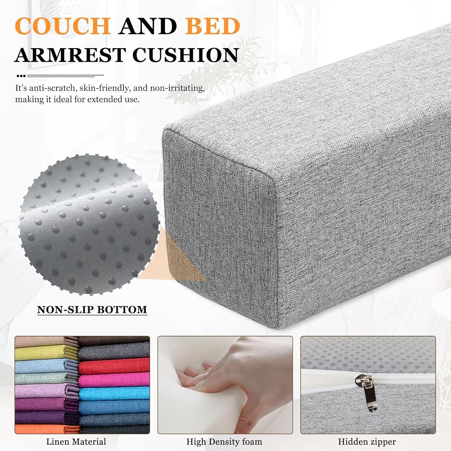 2 Pack Couch Arm Rest Pillow Linen Armrest Cushion, High Density Foam Pillows, Removable & Washable Headboard Elbow Support for Armchair Sofa Bed,Beige,7.9x7.9x19.7