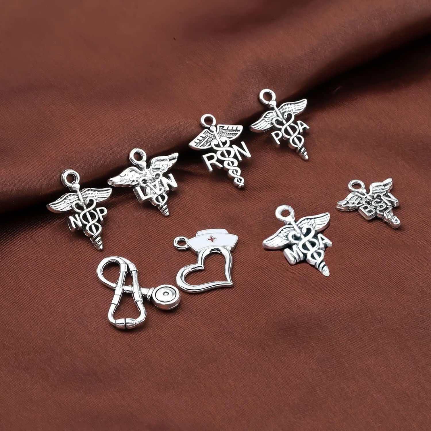 LQRI 32PCS Nurse Themed Jewelry Charms MA LVN BSN RN NP PA Medical Nurse Stethoscope Nurse Cap Hat Collection DIY Necklace Bracelet image 5