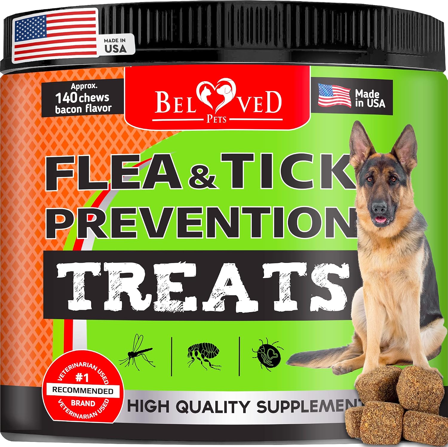 Flea and Tick Prevention Chewable Pills for Dogs - Revolution Oral Flea Treatment for Pets - Pest Control & Natural Defense - Chewables Small Tablets Made in USA… (Bacon)