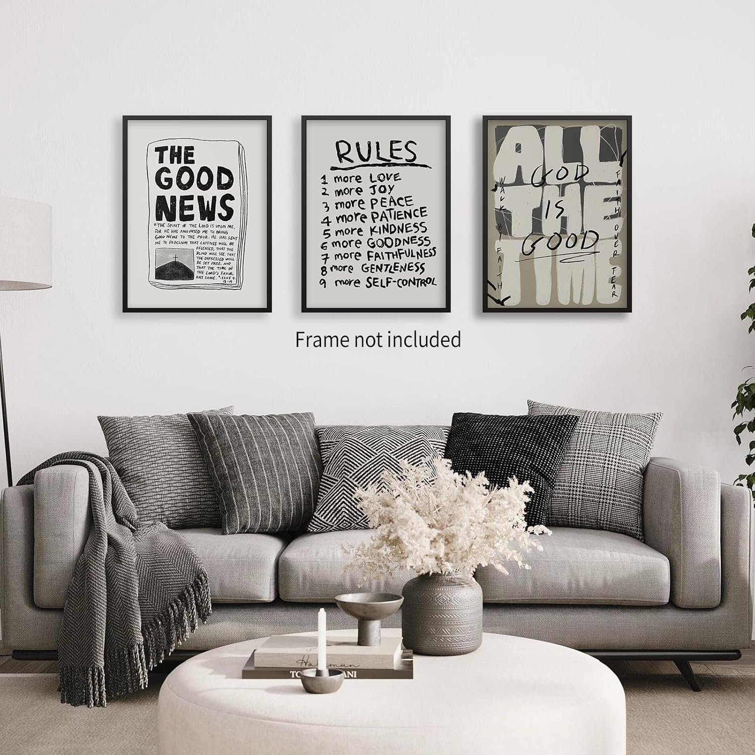 Haitunone Fruit of The Spirit Bible Verse Posters Good News God Is Good Wall Art Set Of 3 Neutral Modern Inspirational Scripture Quotes Canvas Prints for Church Wall Decor 16x24 inch Unframed