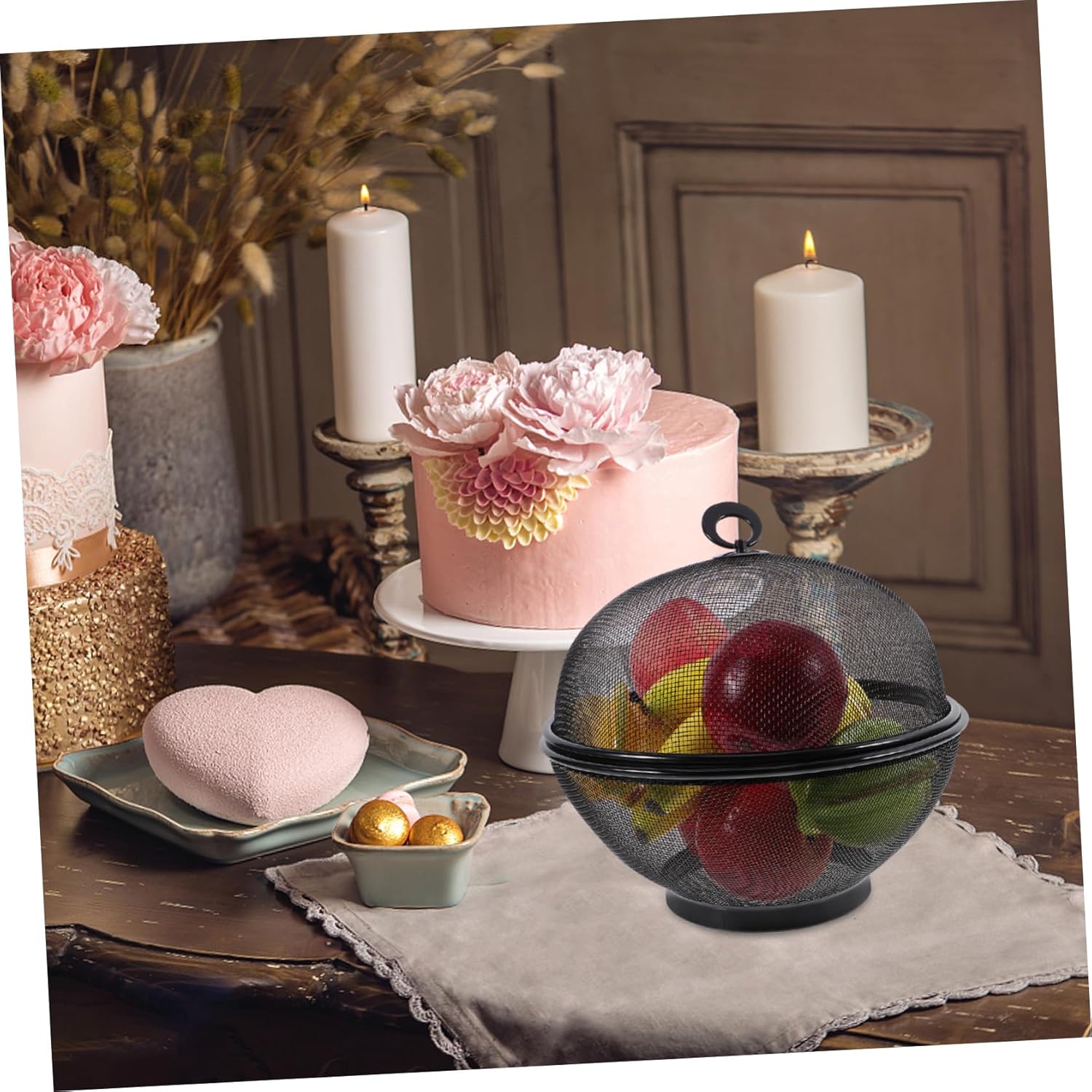 Cabilock Fruit Plate Basket Mesh Food Covers Fruit Bowl Food Covers for outside Mesh Containers s Grade Drain Bowl Storage Countertop Apple Bowl Black Iron