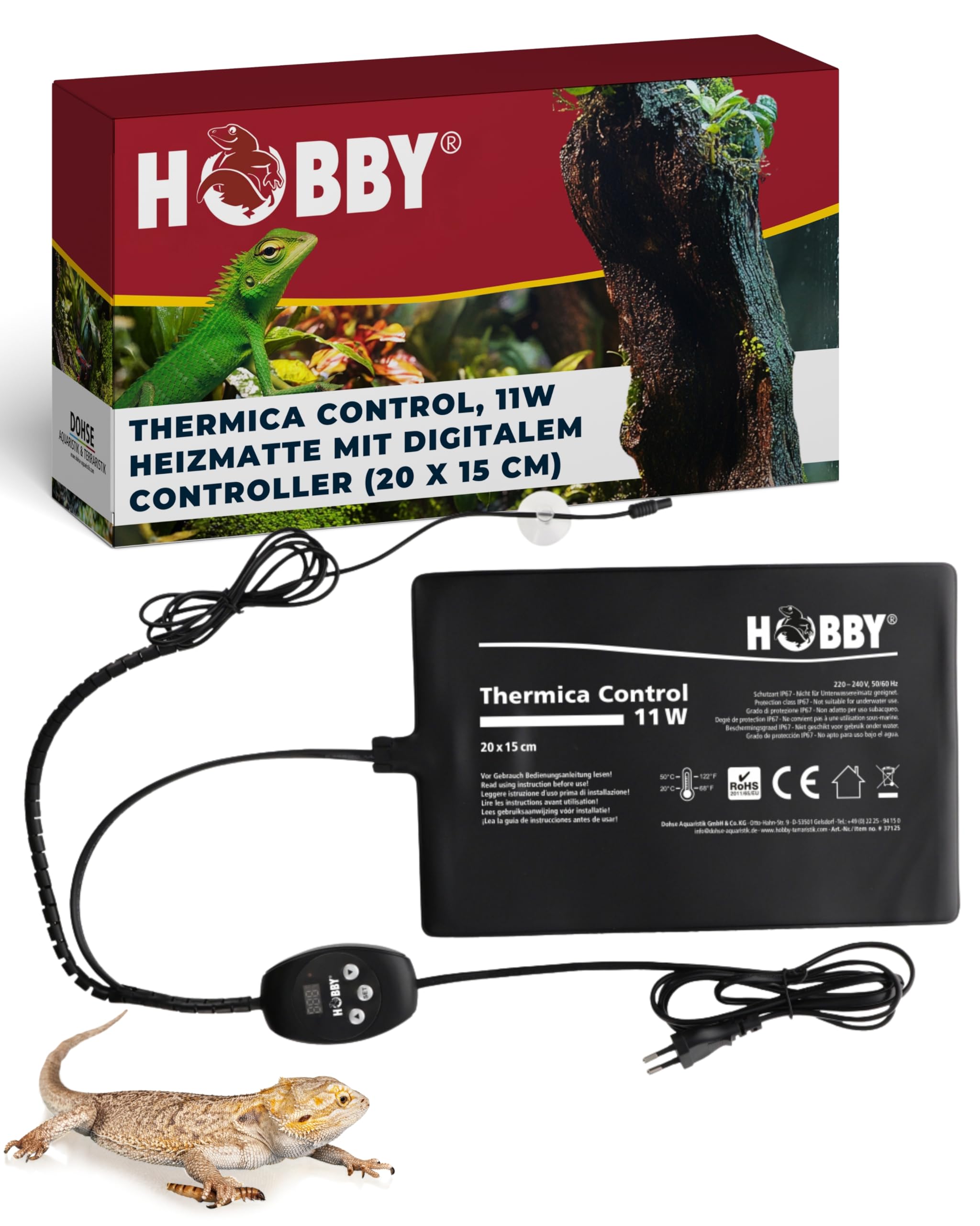 HOBBY Terraristik Thermica Control 11 W I Heizmatte mit Temperaturregler & Sensor I Einstellbar 20-50 °C I Zubehör für Terrarien & Gewächshäuser