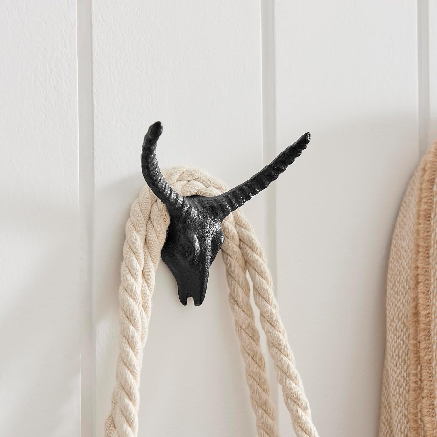 Danya B 4 Piece Black Cast Iron Goat Head with Horns Decorative Wall Sculpture Figure Utility Hook Set