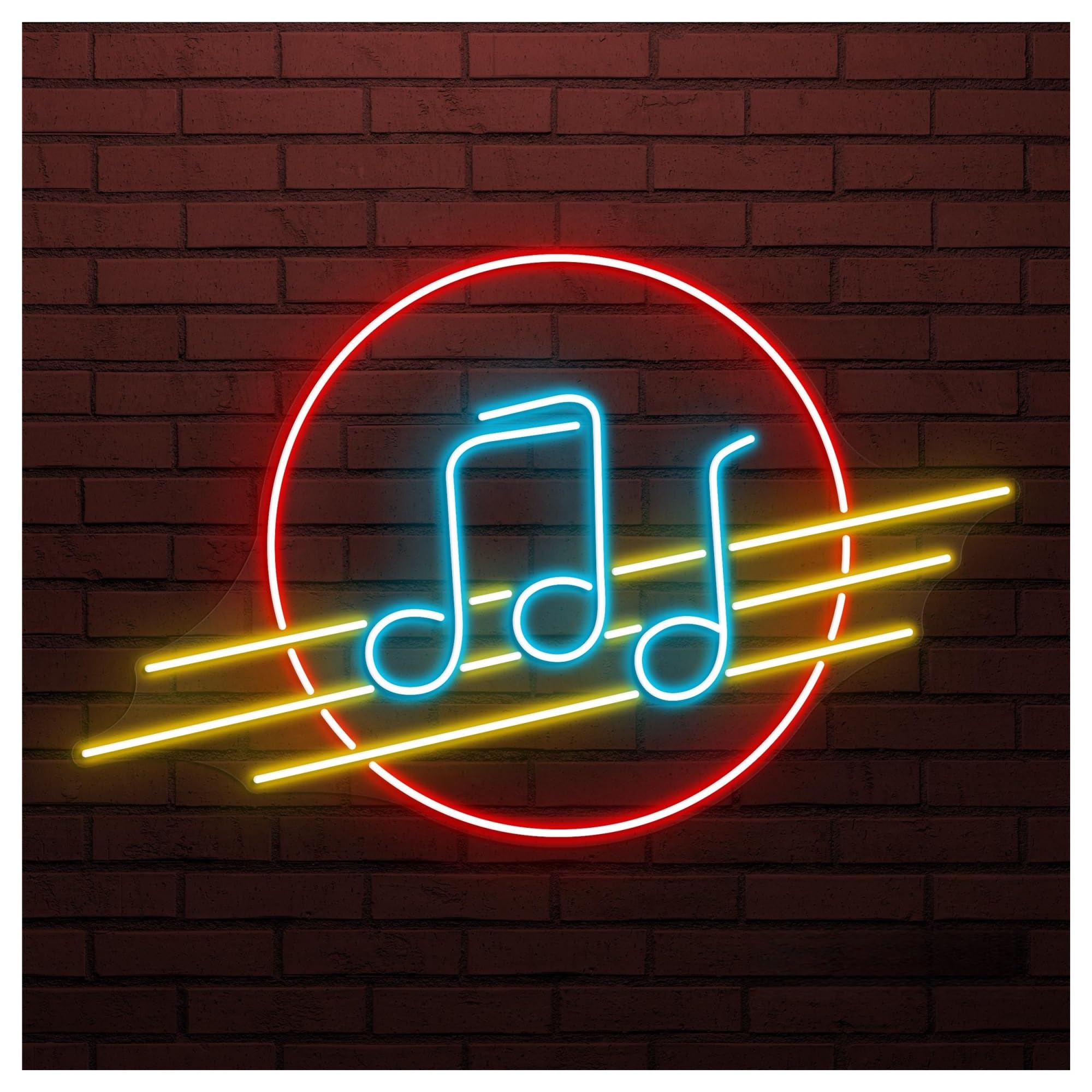 RONGCH Hanging Art Signs Music Notes Circle Neon Sign, Suitable for Club Party Wall Decor with Brightness Adjustable 50cm