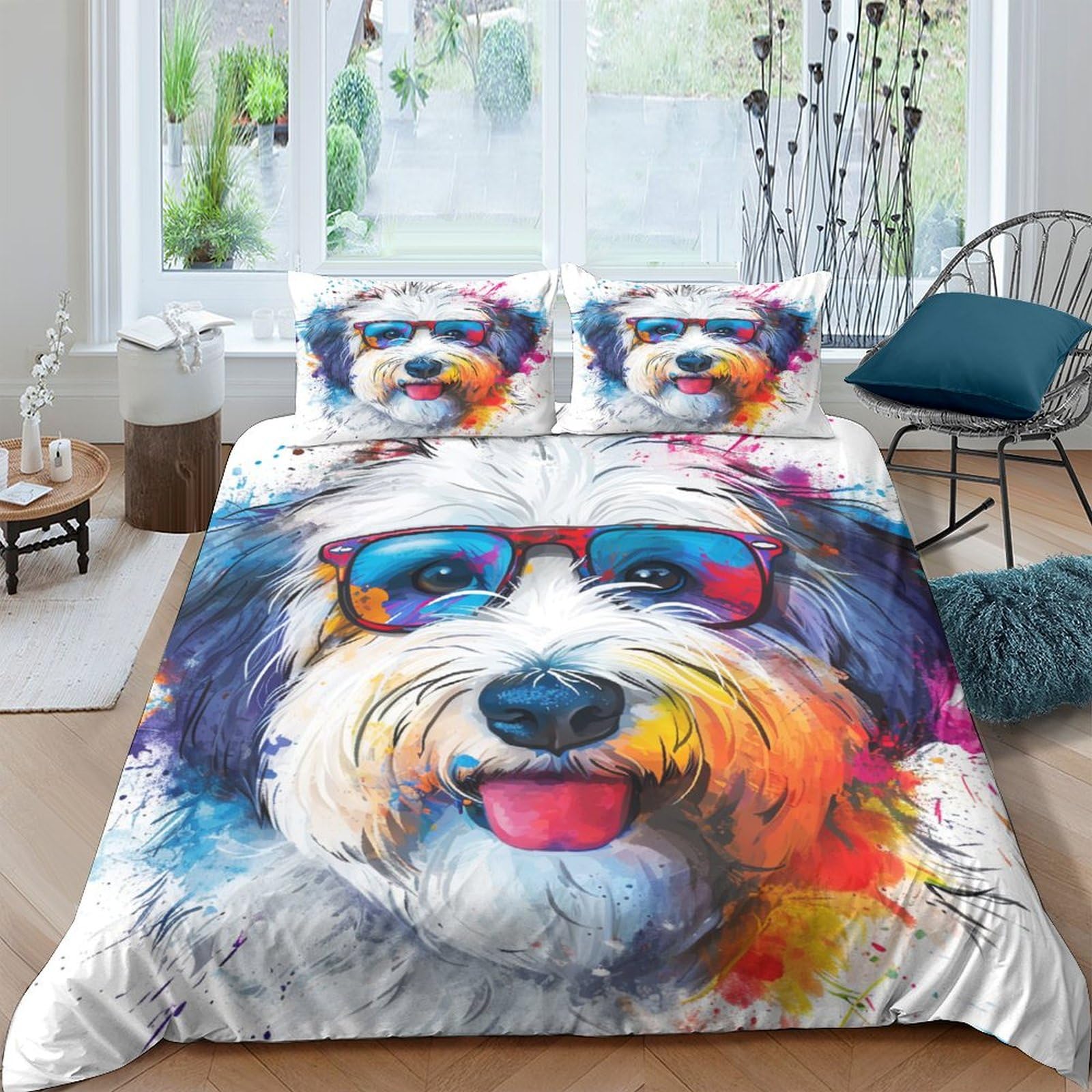 Housse de couette chien 3D King avec 2 taies d'oreiller pour lit adulte et ado