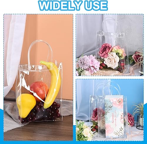 Miniatura 6 de PATIKIL Paquete de 10 bolsas de regalo de PVC transparente, 9.8 x 7.9 x 2.8 pulgadas, reutilizables, mini bolsa de plástico transparente con asas
