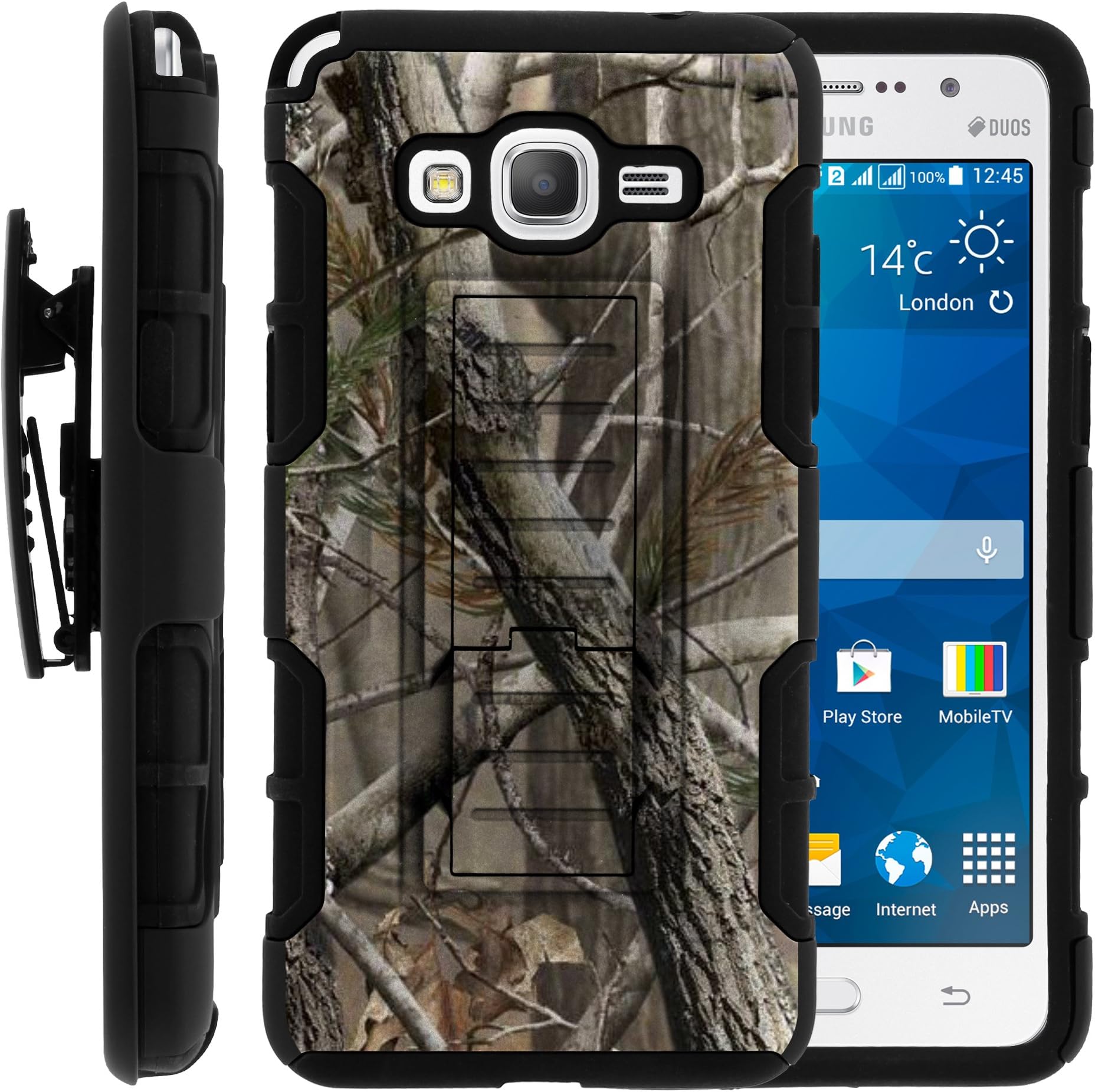 Galaxy Grand Prime Case, Galaxy Grand Prime Holster, High Impact Advanced Double Layered Hard Cover with Built in Kickstand and Belt Clip for Samsung Galaxy Grand Prime SM-G530H, SM-G530F (Cricket) from MINITURTLE | Includes Screen Protector - Nature's Camouflage