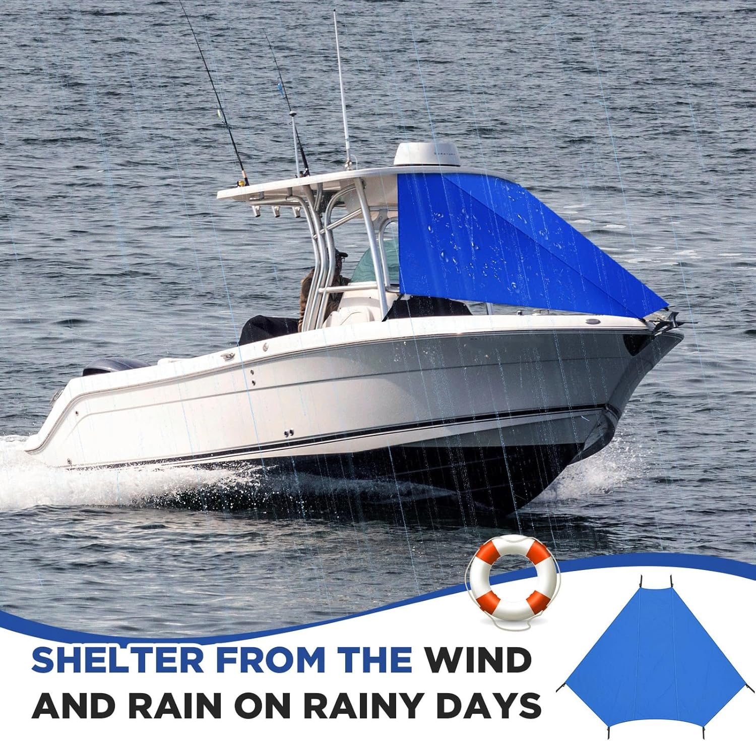 BBTO 9' X 10' T-Top Bow Shade for Boat Cover UV Protection 600d Oxford Cloth Canopy Waterproof Navy Blue Boat Tent Sun Shade Extension for Hot Cloudless Day