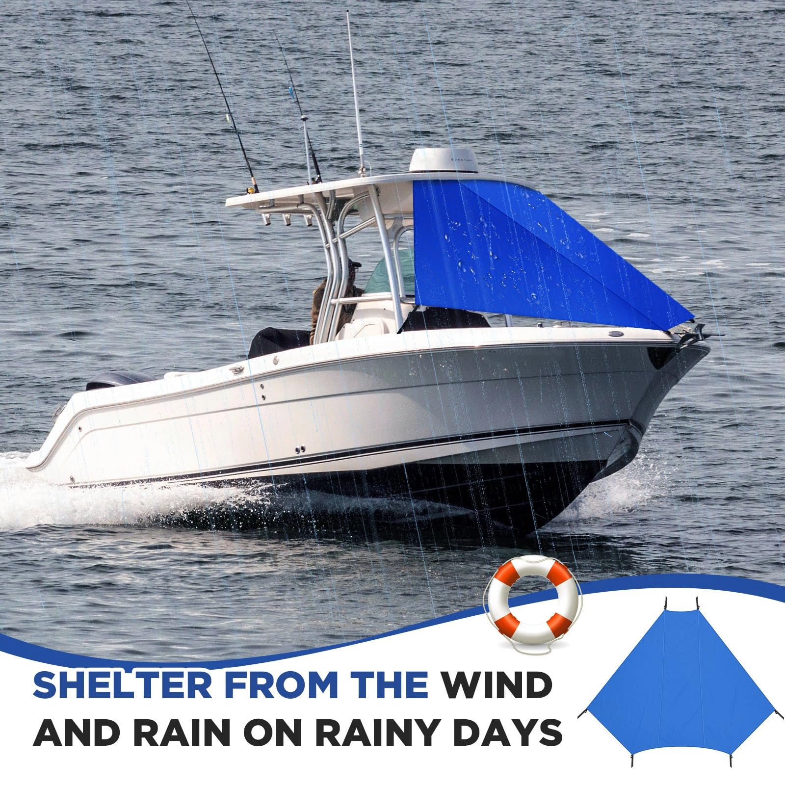 BBTO 8' X 9.5' T-Top Bow Shade for Boat Cover UV Protection 600d Oxford Cloth Canopy Waterproof Navy Blue Boat Tent Sun Shade Extension for Hot Cloudless Day : Sports