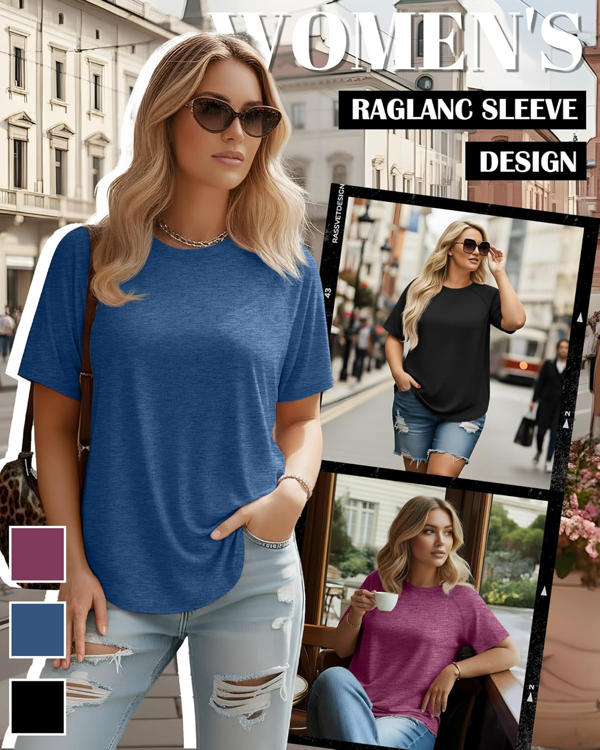 Ficerd 3 Pack Plus Size Tops for Women Casual Crewneck Raglan Sleeve Loose Tunic Tee Summer Basic Workout T Shirts XL-5XL - Image 2